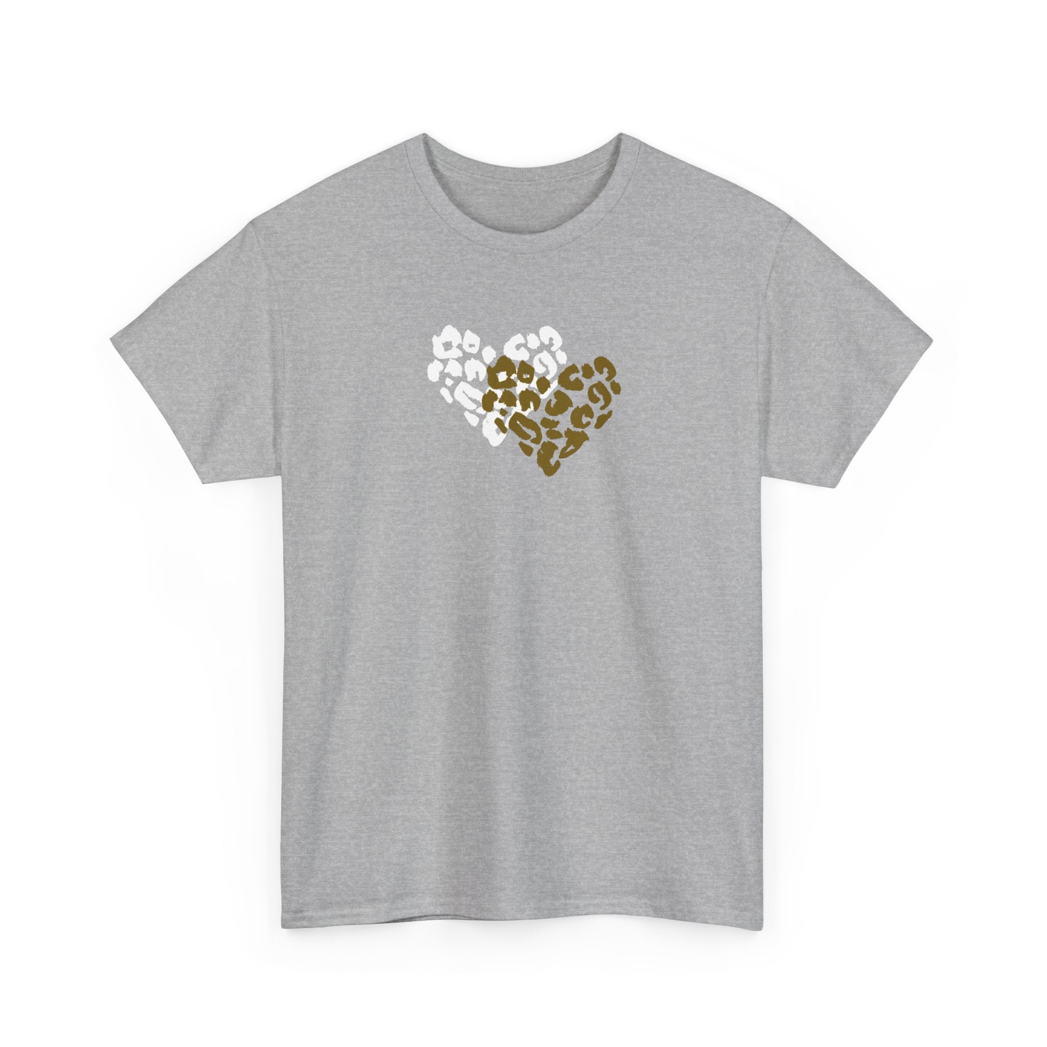 Leopard Heart Graphic Tee — Two-Tone Animal Print Heart T-Shirt