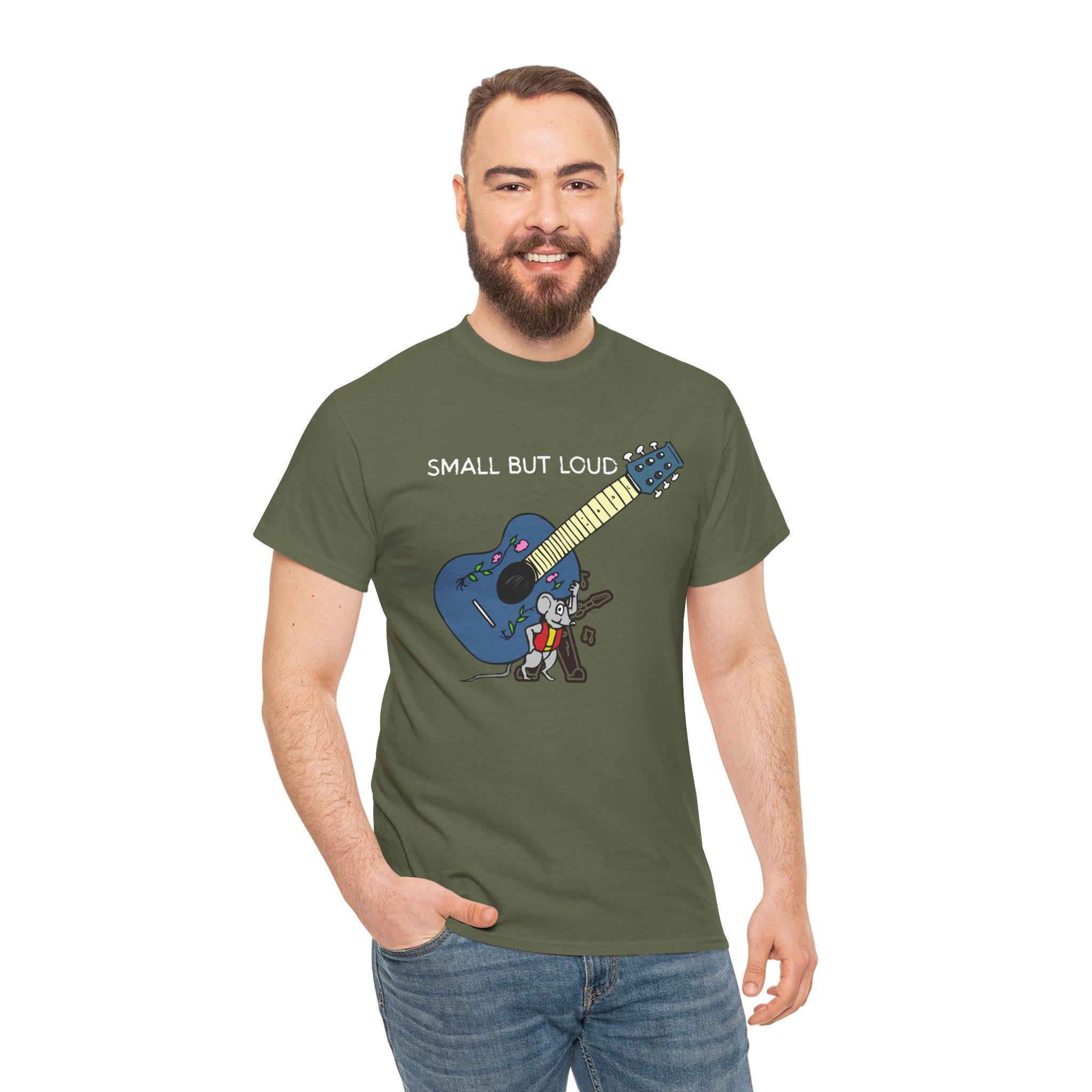 T-Shirt — "Small But Loud" Cute Mouse with Guitar Graphic