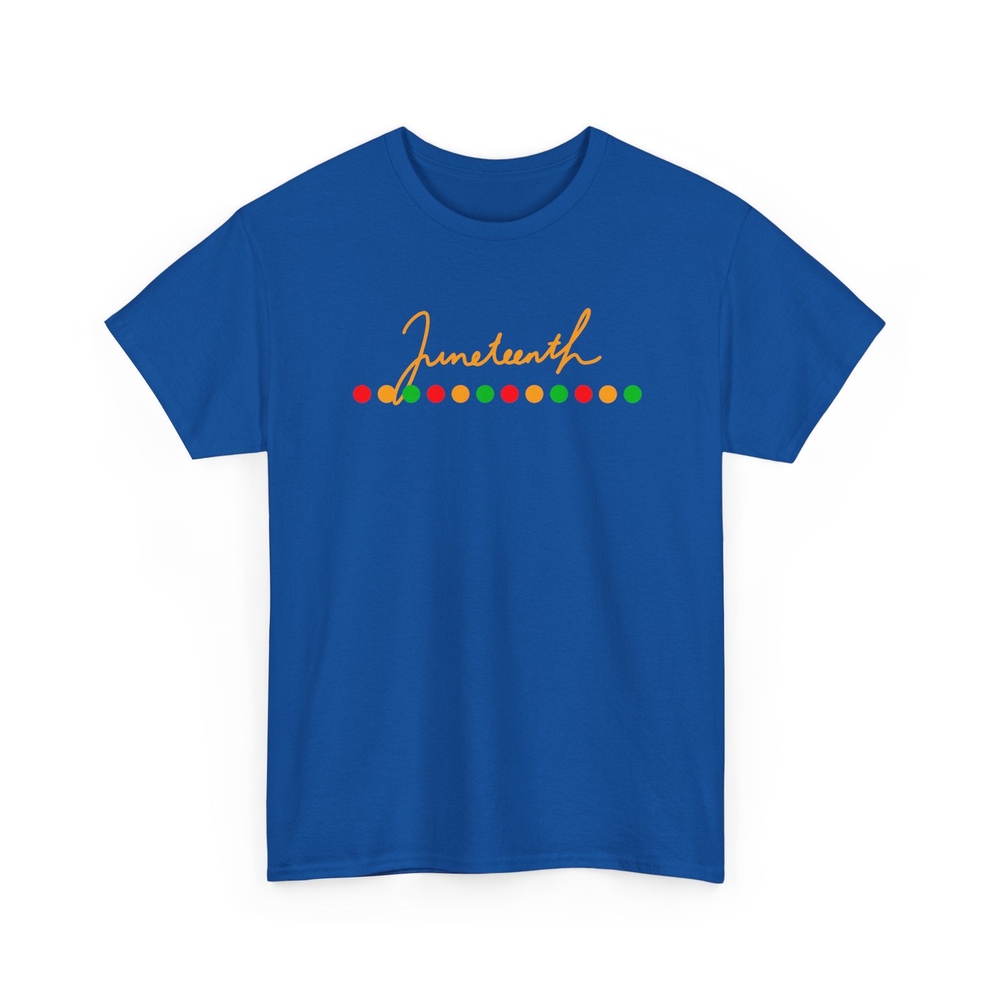 Juneteenth Script Tee — Juneteenth Celebration T-Shirt with Red, Green & Gold Dot Accent