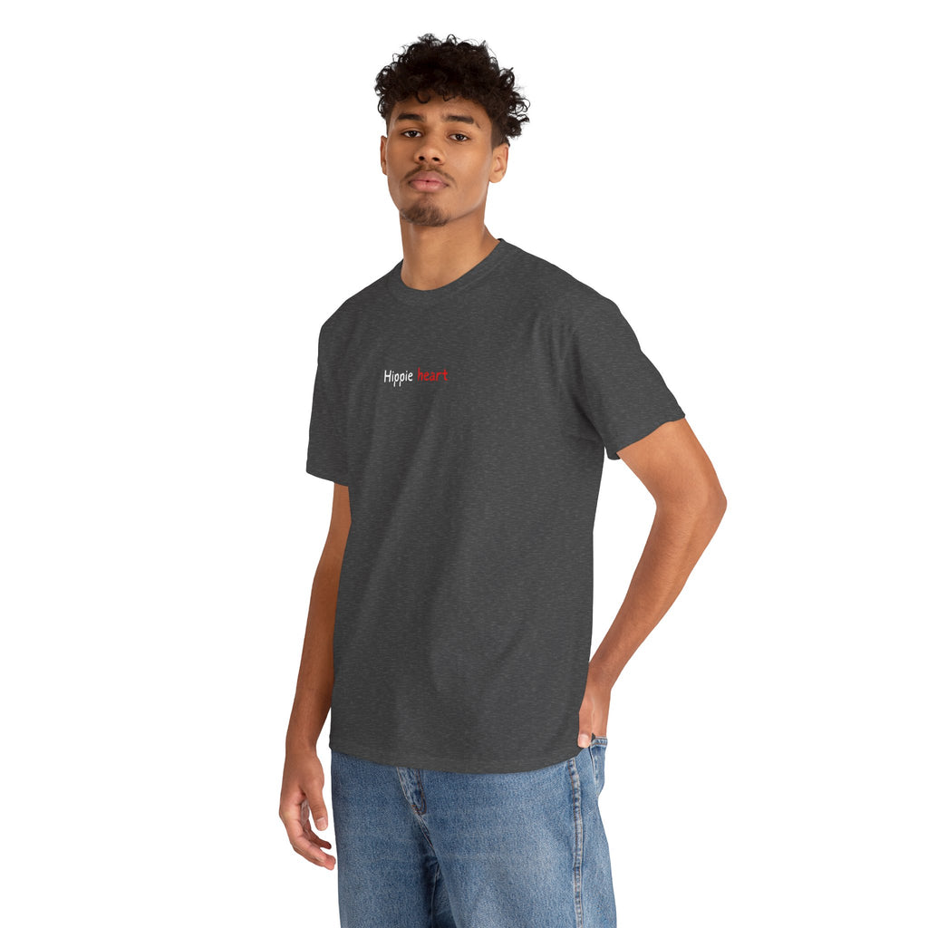 Hippie Heart Black Tee — Minimal Retro Love Graphic T-Shirt