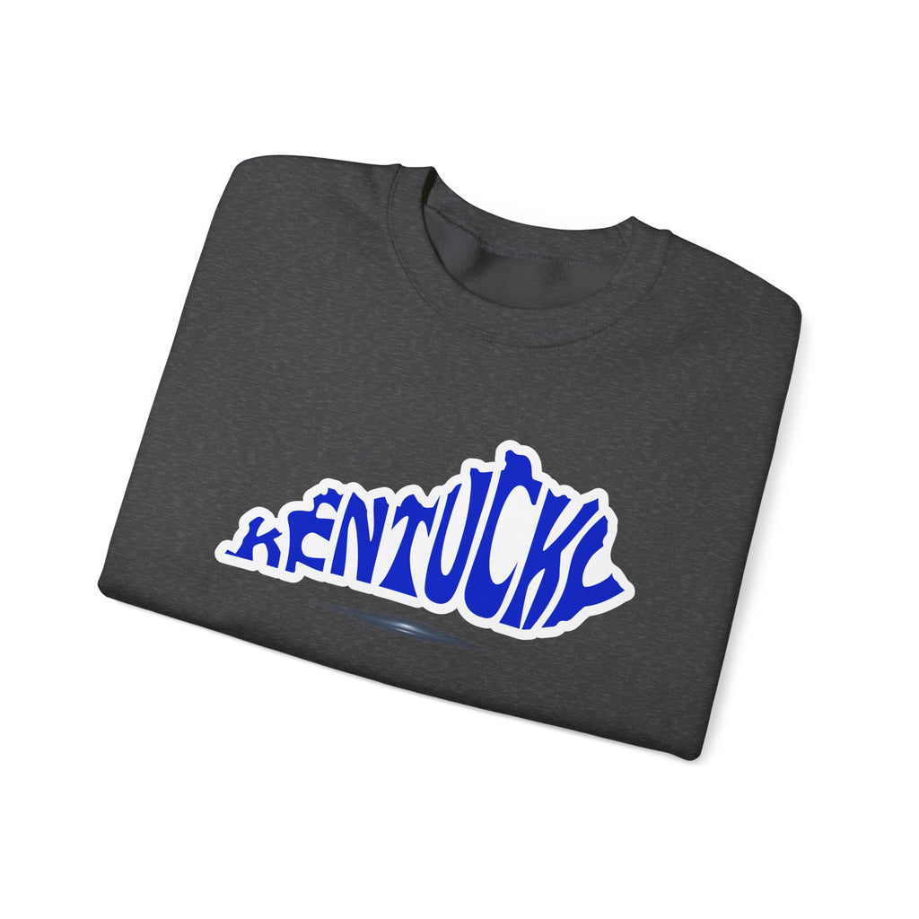 Kentucky State Outline Crewneck Sweatshirt — Blue 'Kentucky' Typography