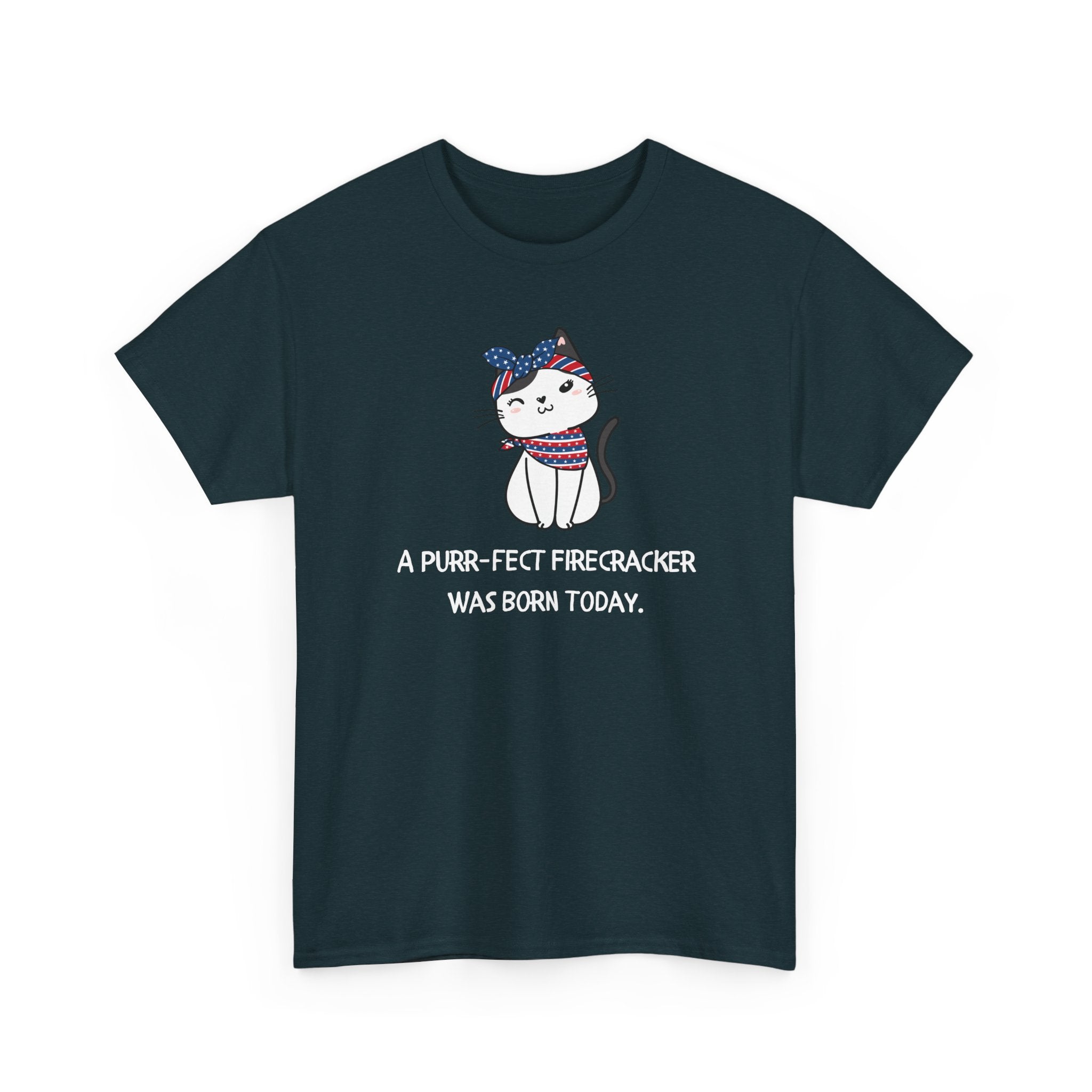 Cat Birthday Tee — "A Purr-fect Firecracker Was Born Today"