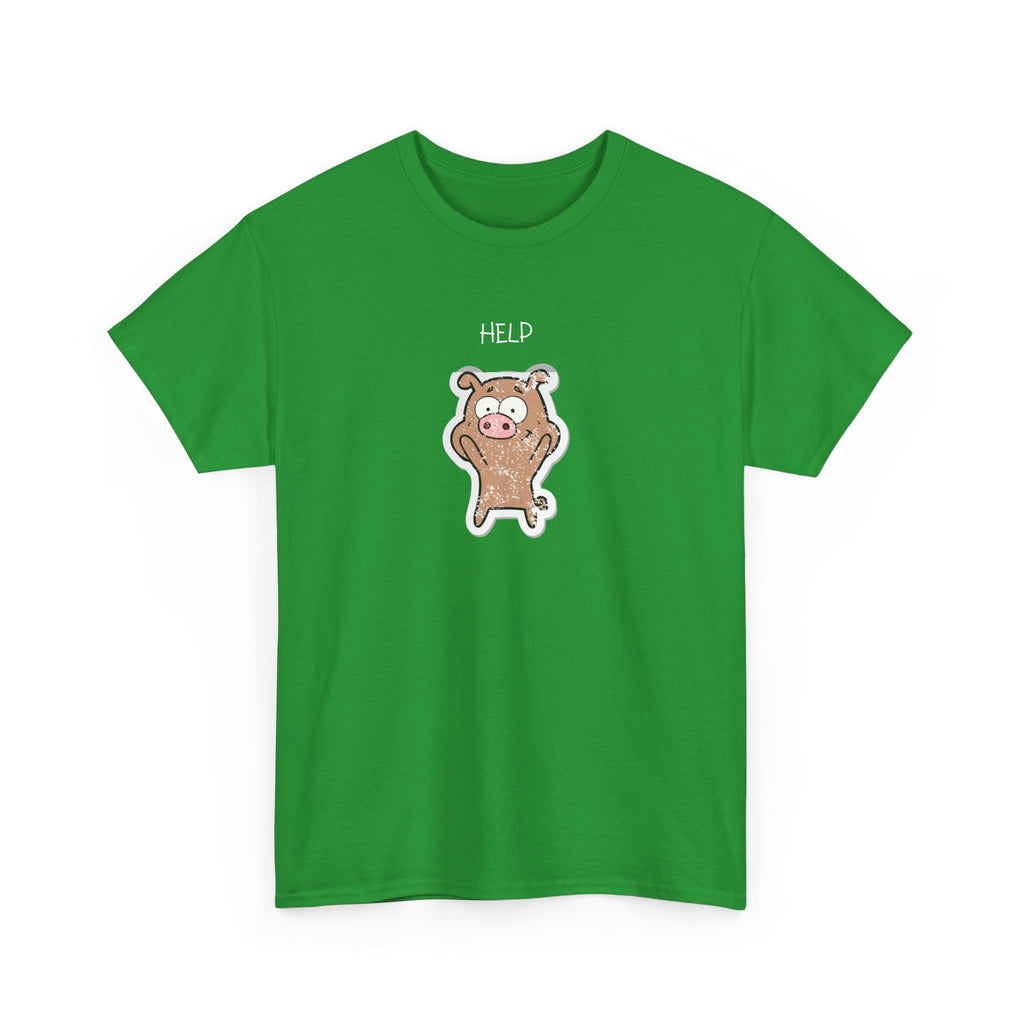 Help Pig Graphic Tee — Cute Distressed Pig Cartoon T-Shirt