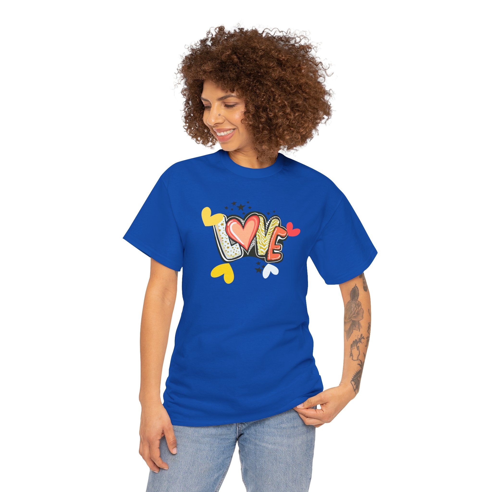 Love Heart Graphic Tee — Retro Doodle "LOVE" Design