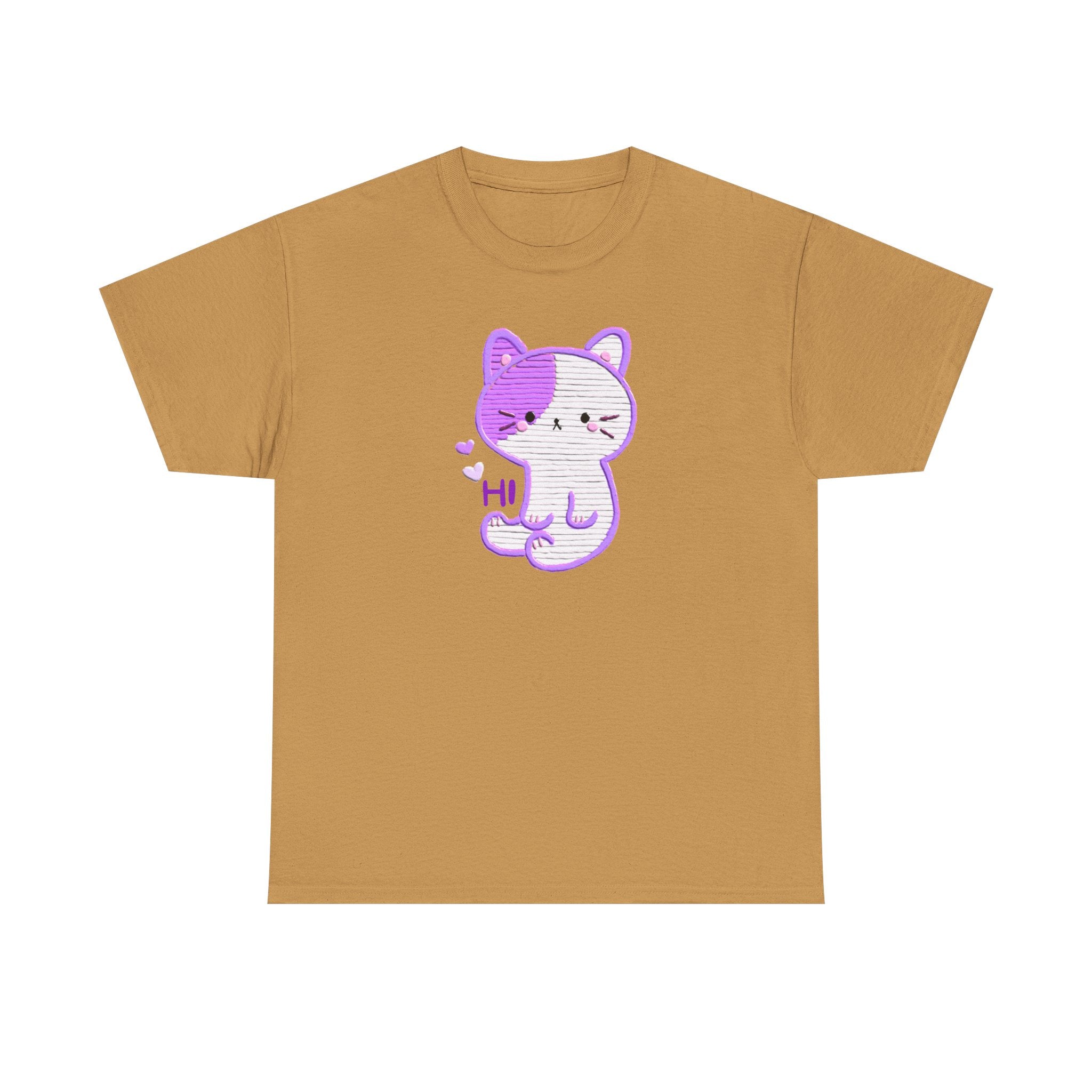 Cute Purple Cat “Hi” T-Shirt — Kawaii Kitten Graphic Tee