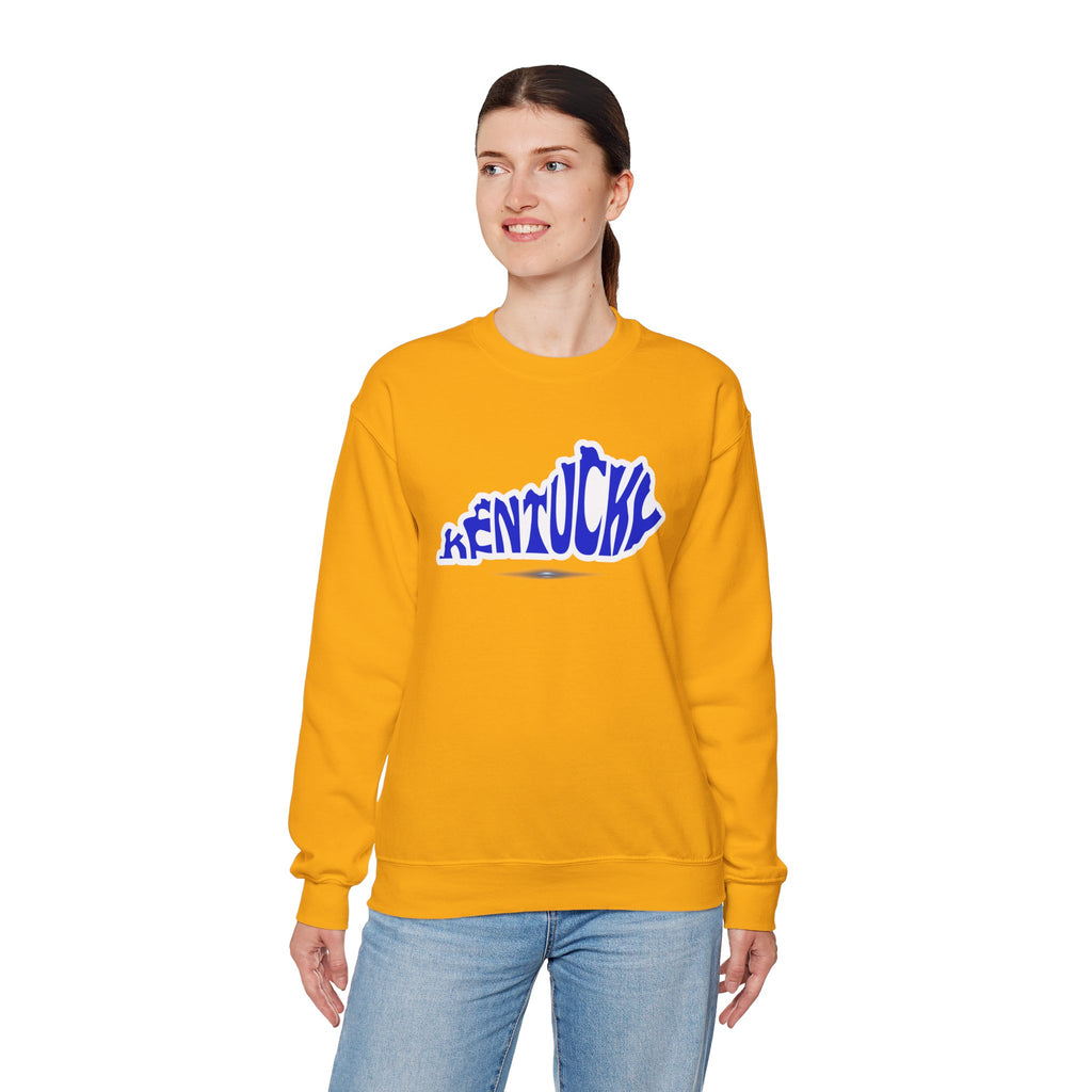 Kentucky State Outline Crewneck Sweatshirt — Blue 'Kentucky' Typography