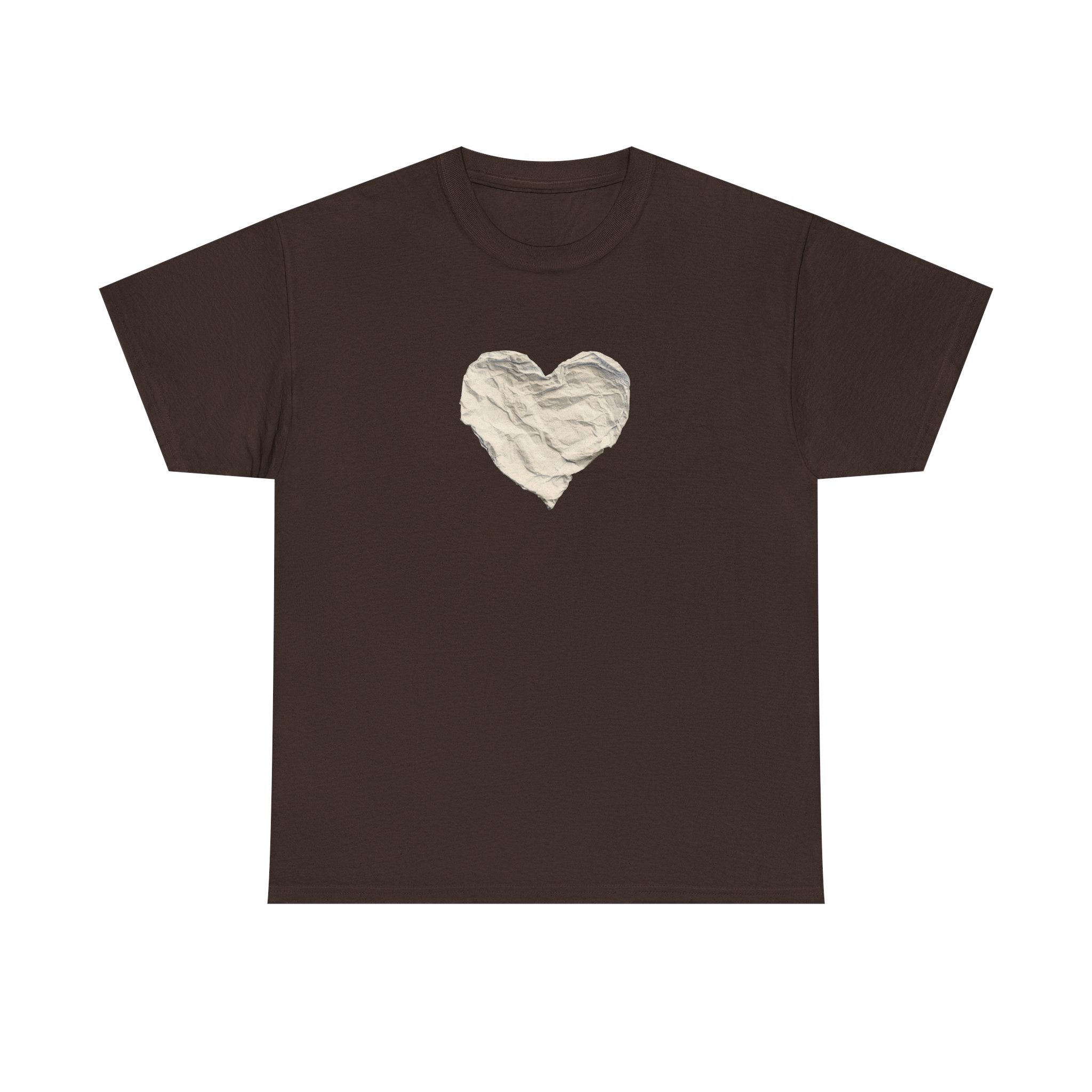 Crinkled Paper Heart Tee - Minimalist White Cotton Shirt