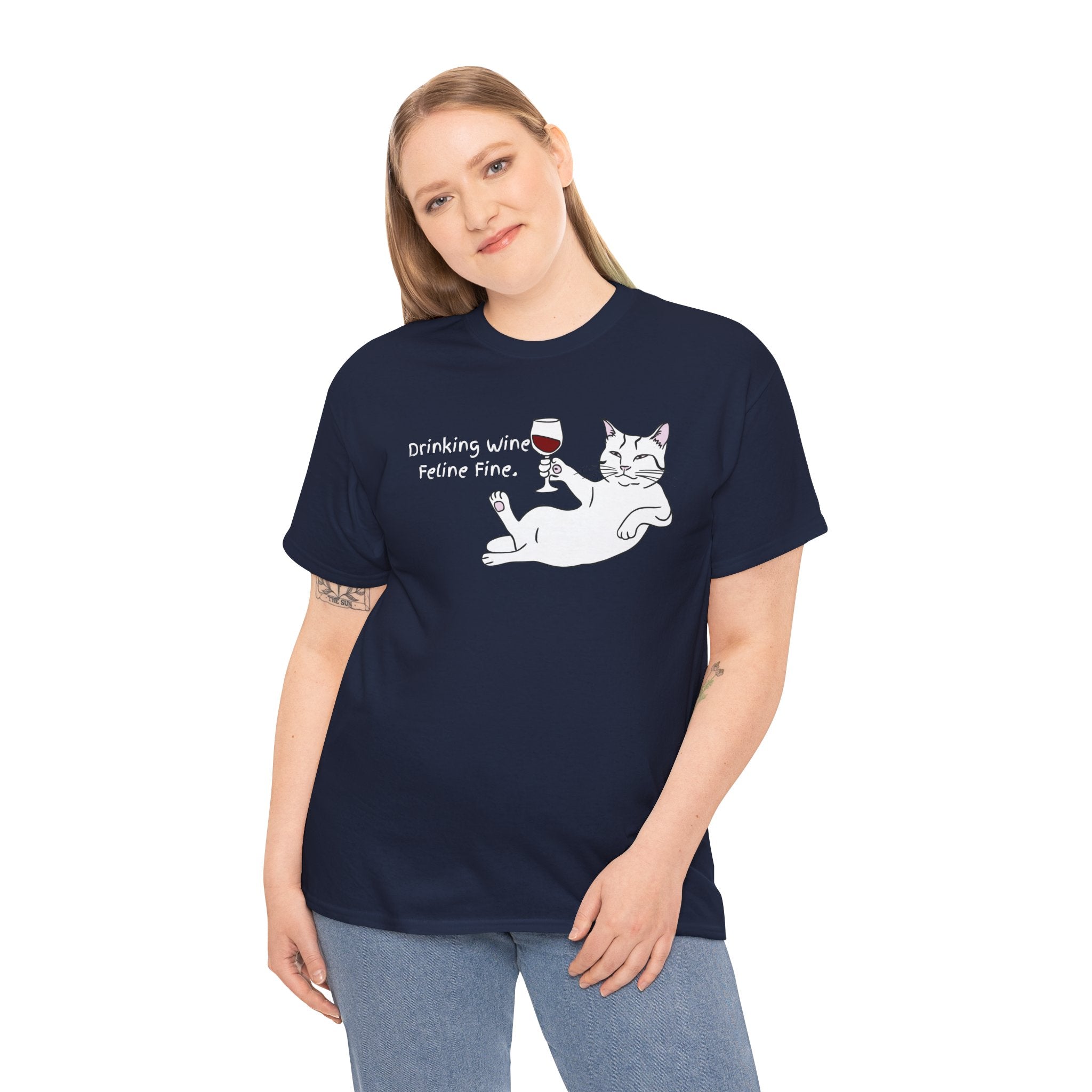 Drinking Wine, Feline Fine Cat Tee