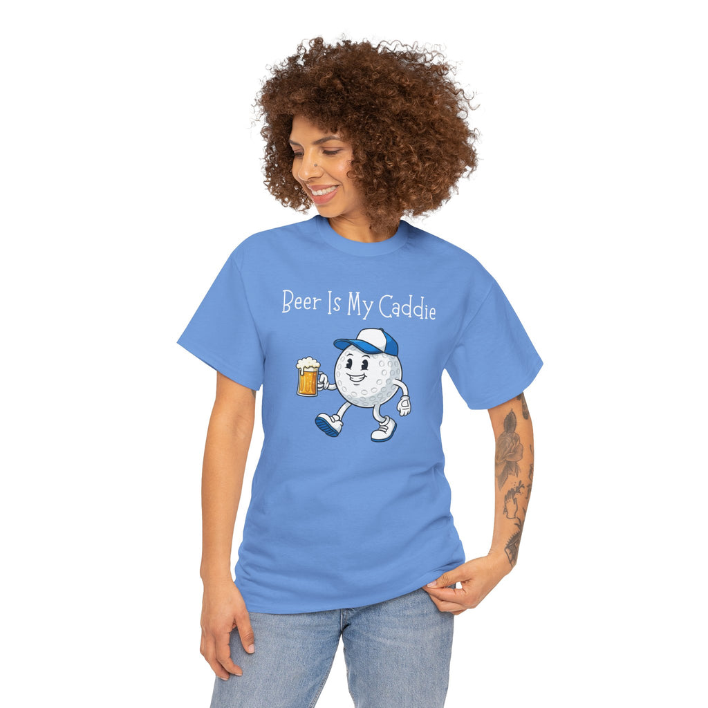 Golf Ball Cartoon Tee — "Beer Is My Caddie" Funny Golf Shirt