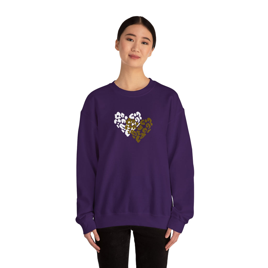 Leopard Heart Crewneck Sweatshirt – Split Gold & White Animal Print Heart