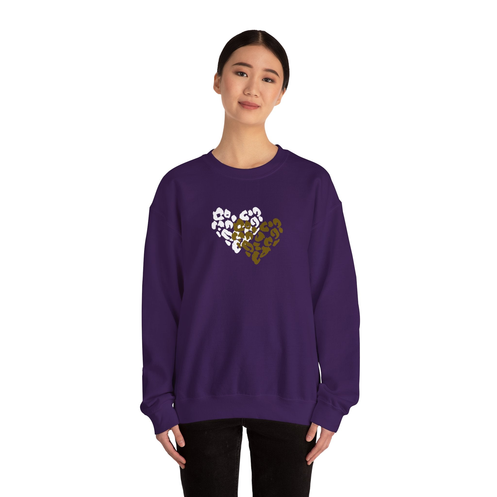 Leopard Heart Crewneck Sweatshirt – Split Gold & White Animal Print Heart