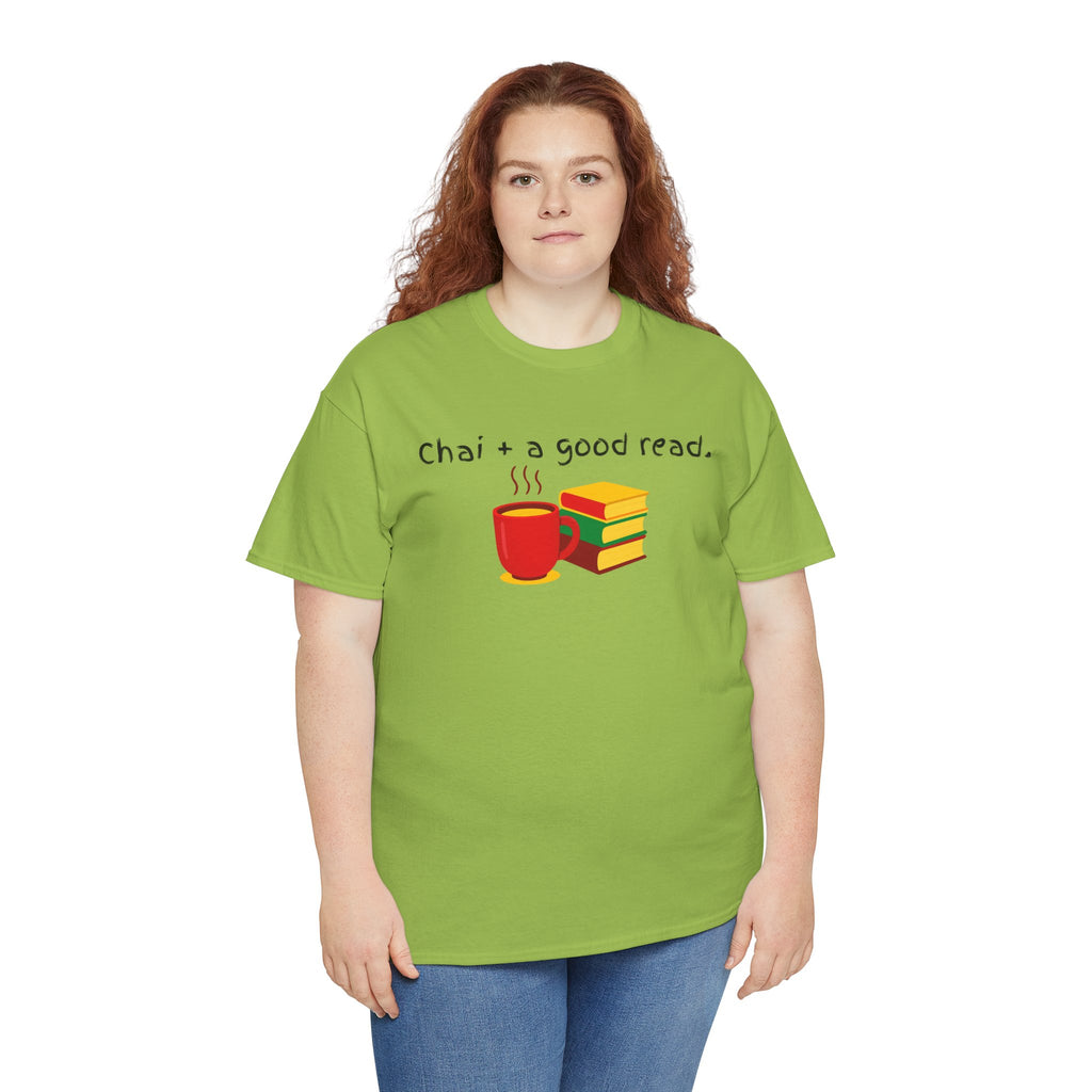 Chai + A Good Read T-Shirt — Tea & Books Graphic Tee for Book Lovers