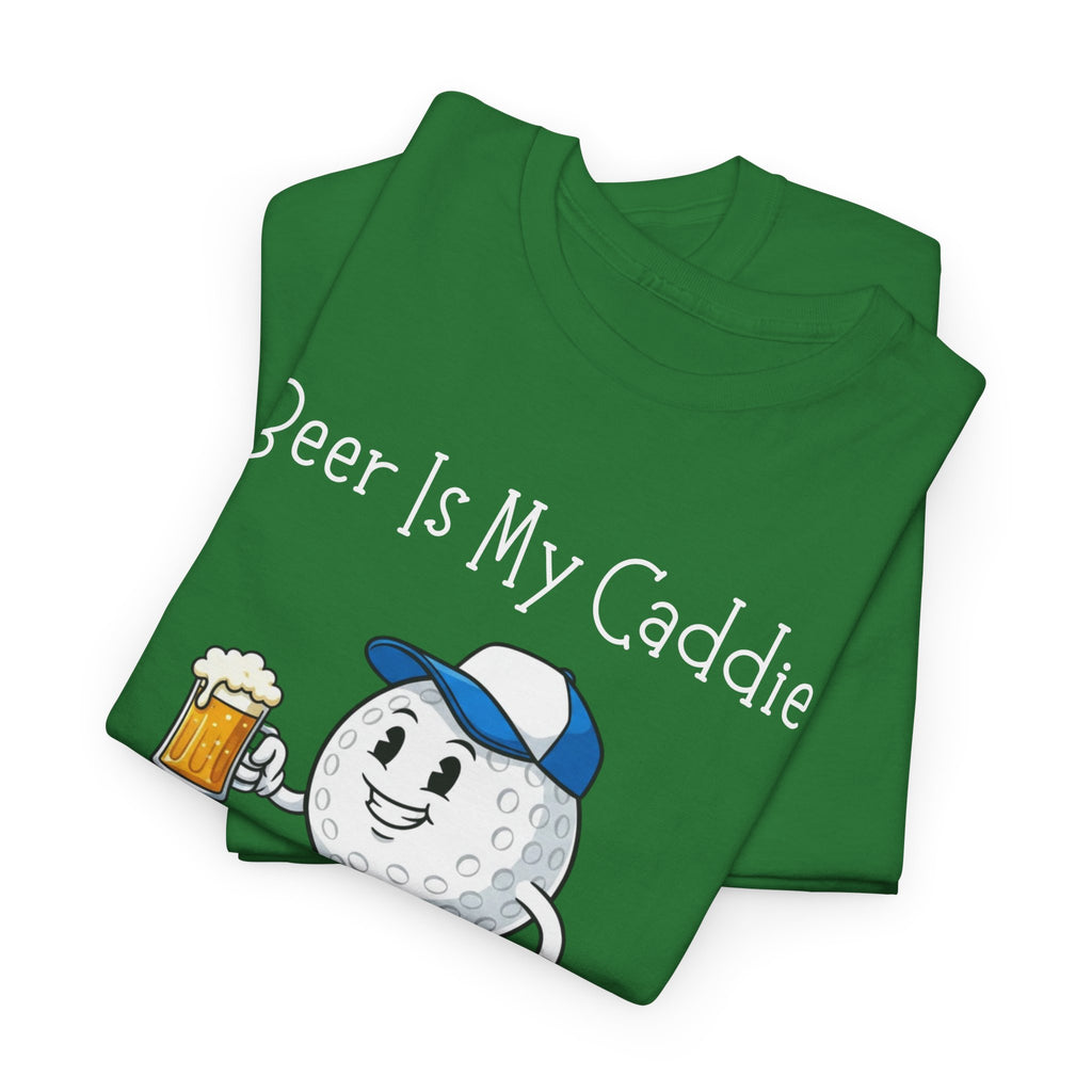 Golf Ball Cartoon Tee — "Beer Is My Caddie" Funny Golf Shirt