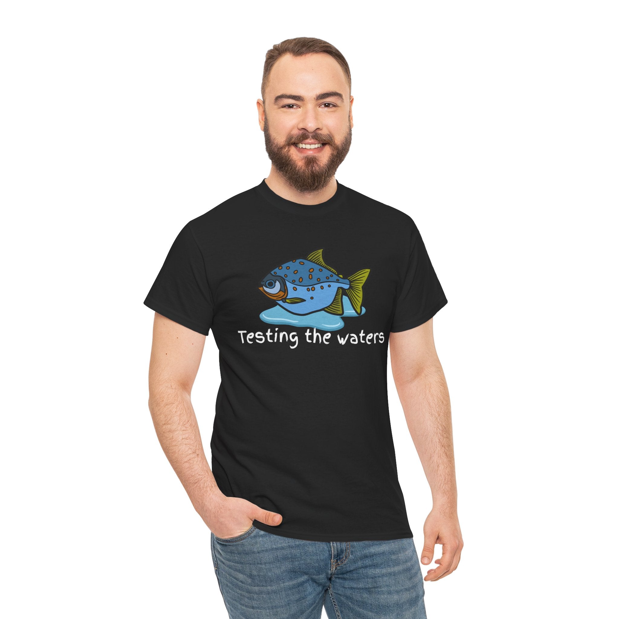 Fishing T‑Shirt — 'Testing the Waters' Blue Fish Tee