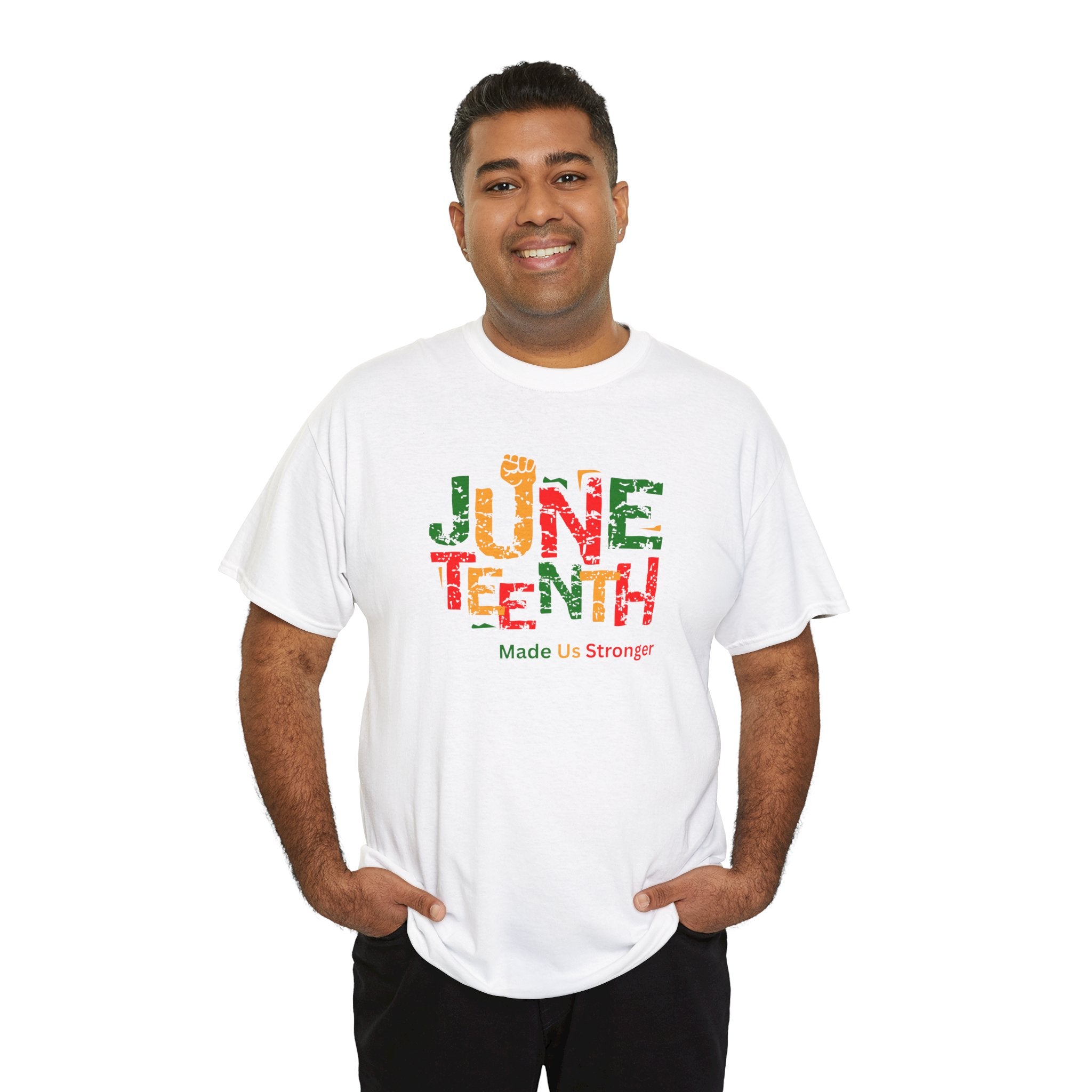 Juneteenth Celebration T-Shirt — "Made Us Stronger" Floral Block Letter Tee