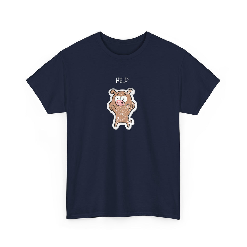Help Pig Graphic Tee — Cute Distressed Pig Cartoon T-Shirt