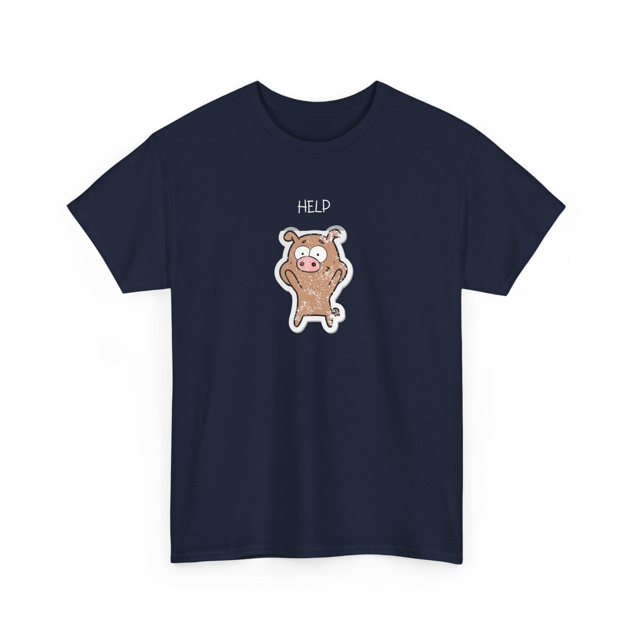 Help Pig Graphic Tee — Cute Distressed Pig Cartoon T-Shirt