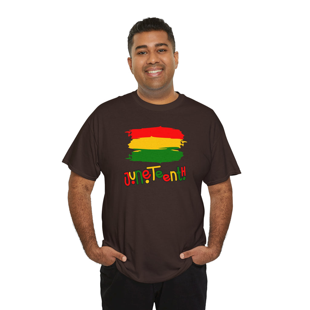 Juneteenth Graphic Tee — Rasta Flag Brushstroke Design
