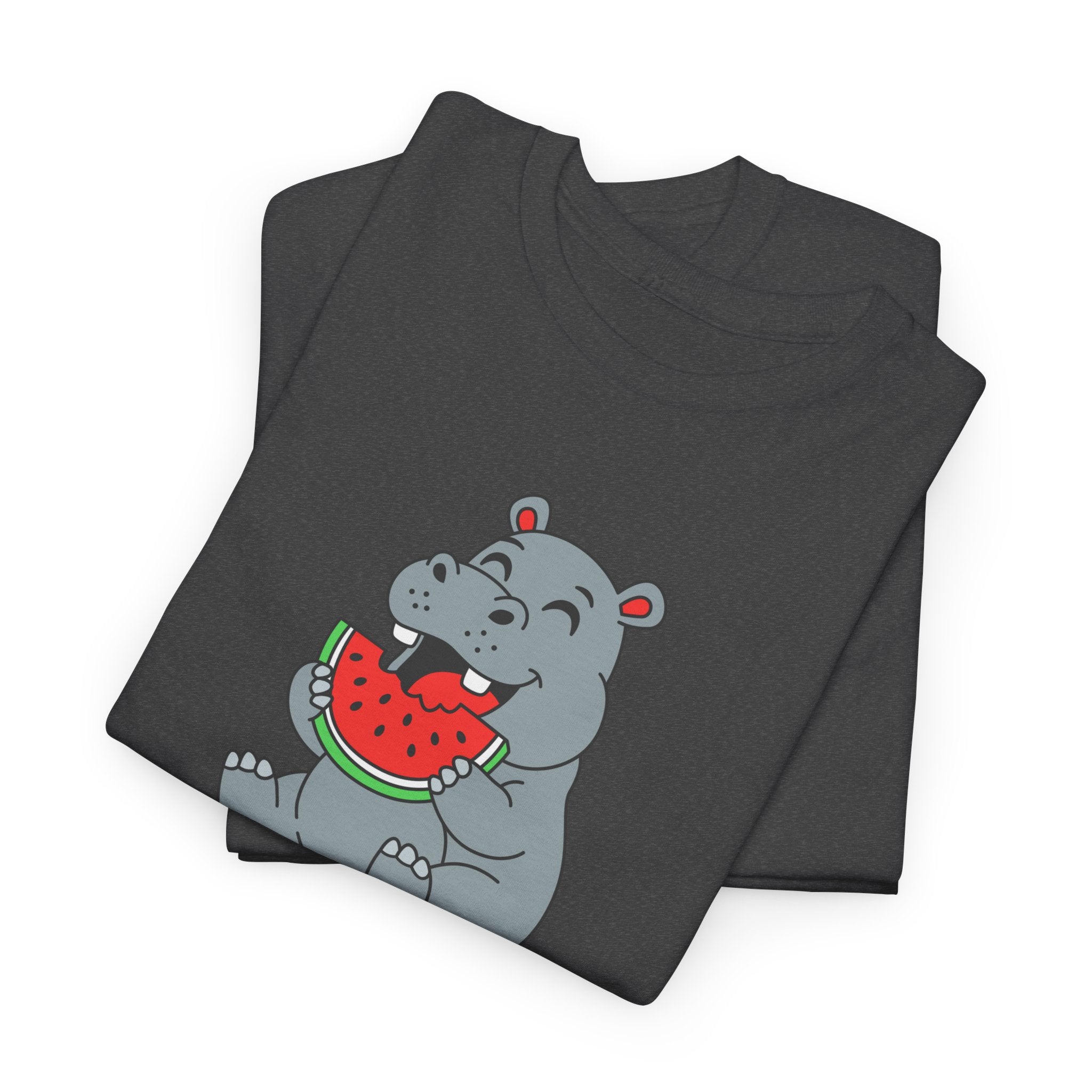 Hippo Eating Watermelon Tee — "Gone in Seconds" Cute Animal Graphic Shirt