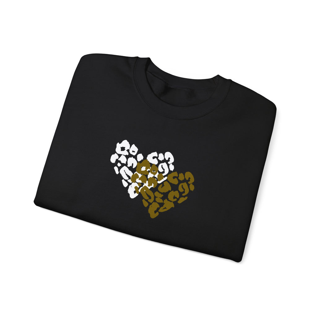 Leopard Heart Crewneck Sweatshirt – Split Gold & White Animal Print Heart