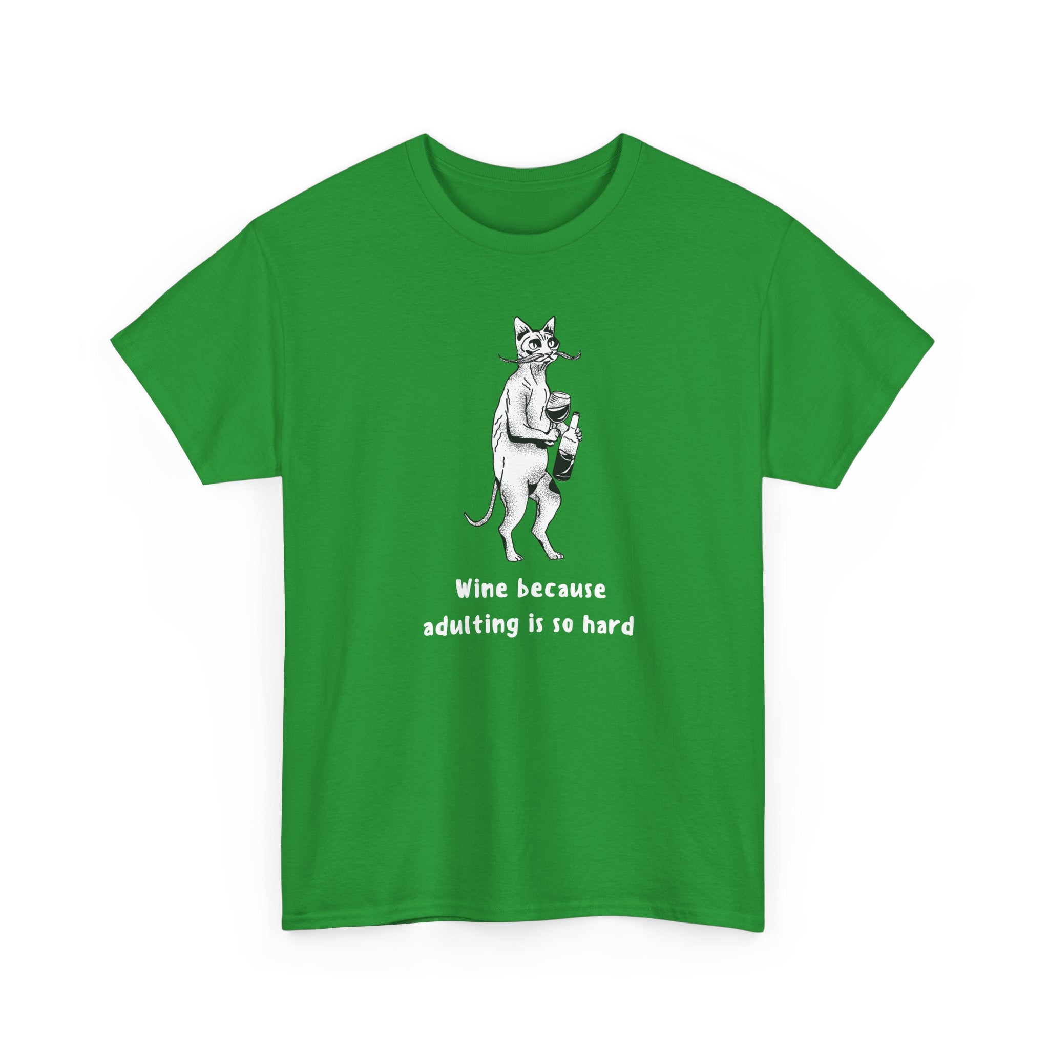 T-Shirt — 'Wine because adulting is so hard' Cat Wine Graphic Tee