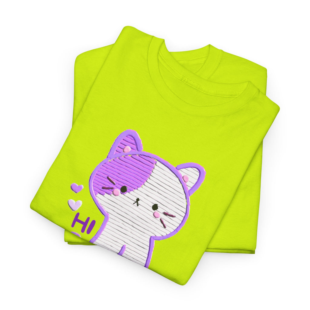 Cute Purple Cat “Hi” T-Shirt — Kawaii Kitten Graphic Tee