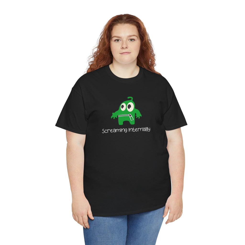 Screaming Internally Tee — Cute Green Monster Graphic Shirt