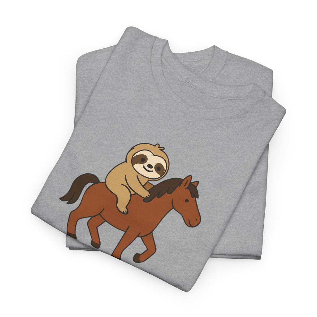 Sloth on Horse Tee — "Work Smarter, Not Faster" Cute Casual Graphic T-Shirt
