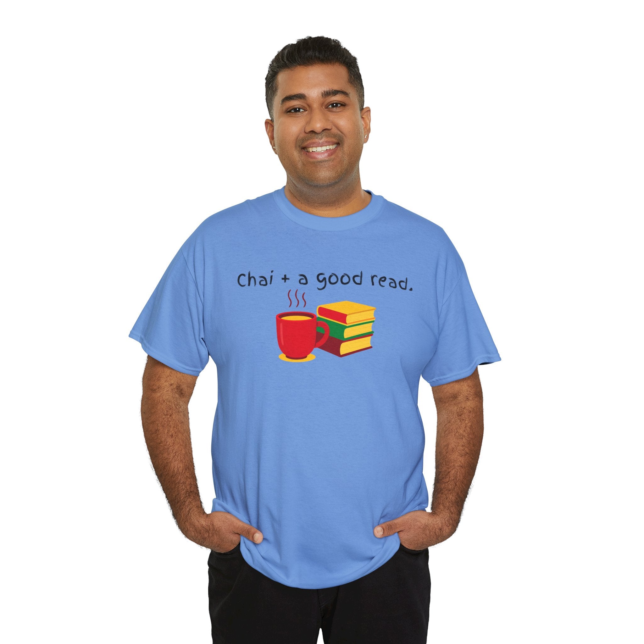 Chai + A Good Read T-Shirt — Tea & Books Graphic Tee for Book Lovers