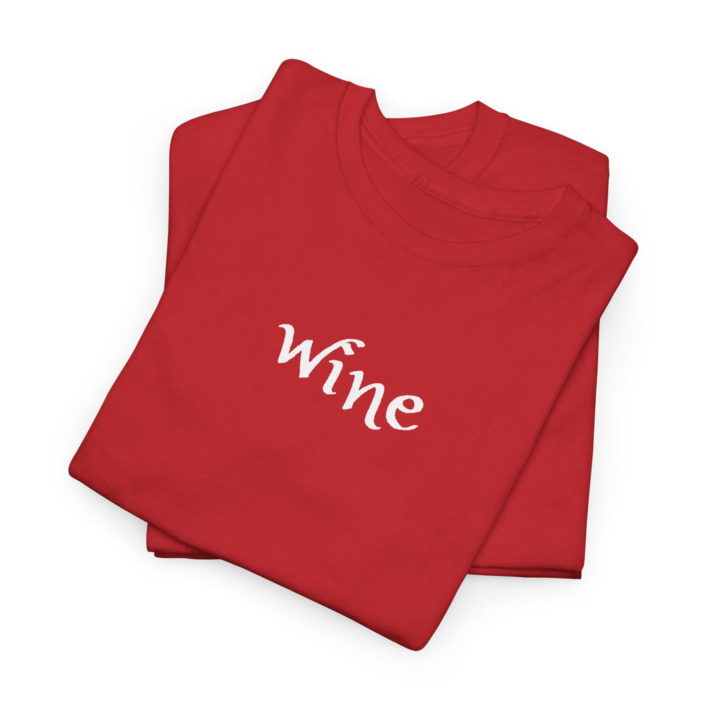 Wine Graphic Tee — Minimalist Small Chest 'wine' Text T‑Shirt
