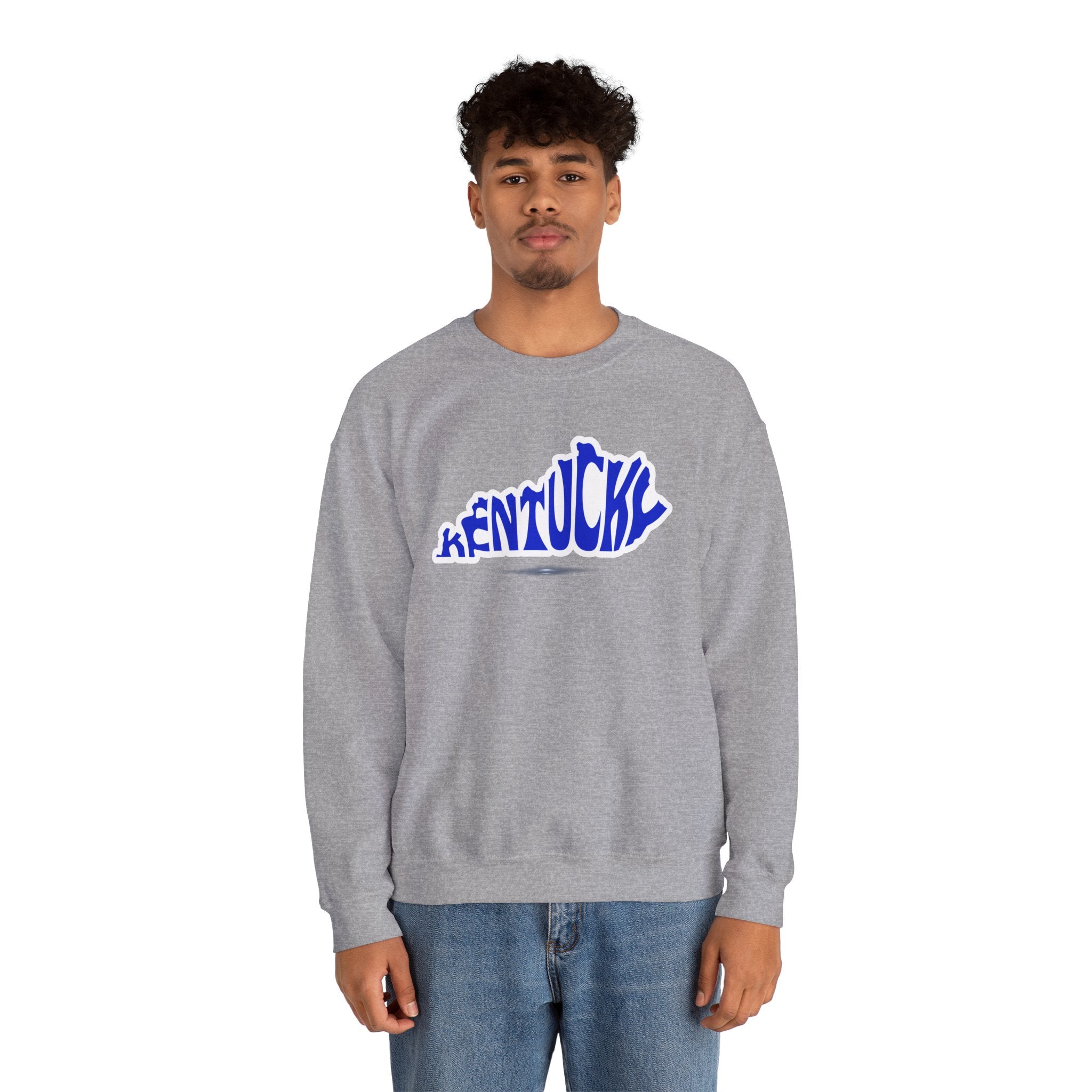 Kentucky State Outline Crewneck Sweatshirt — Blue 'Kentucky' Typography