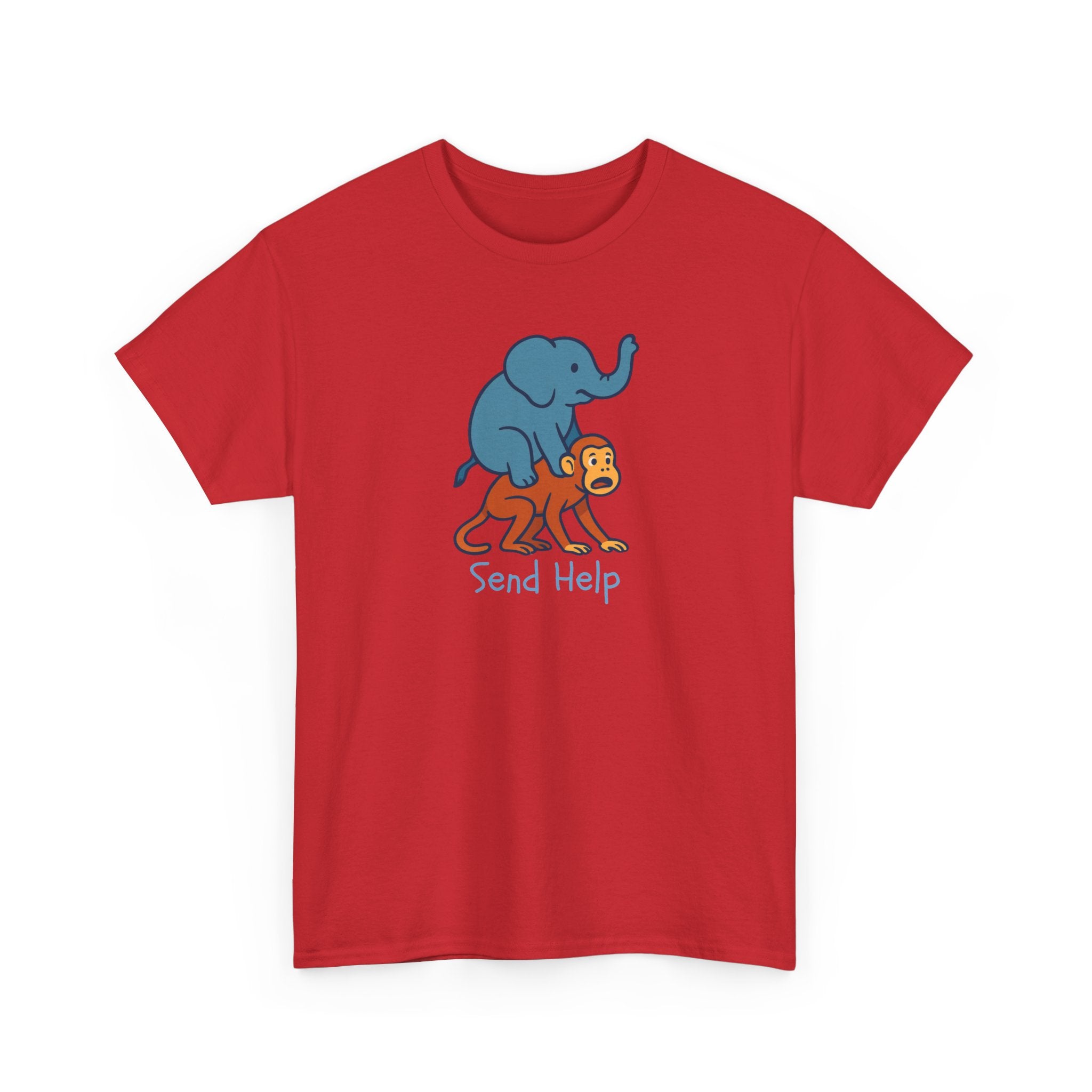 Funny Elephant Riding Monkey T-Shirt — "Send Help" Graphic Tee