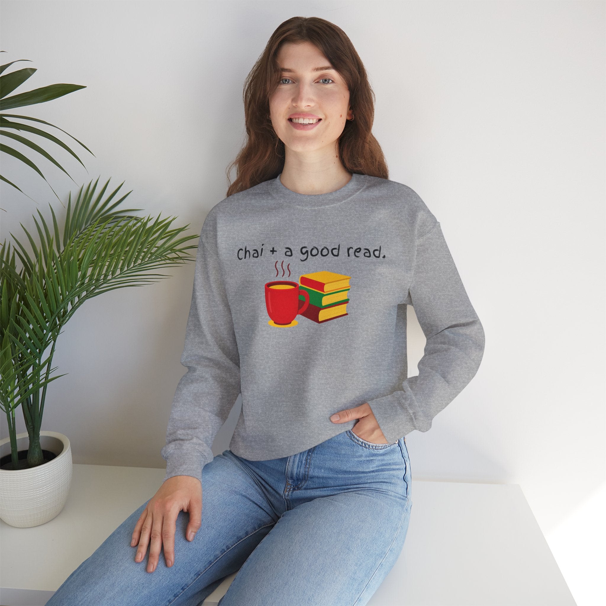 Cozy Reading Sweatshirt — "Chai + a Good Read" Crewneck