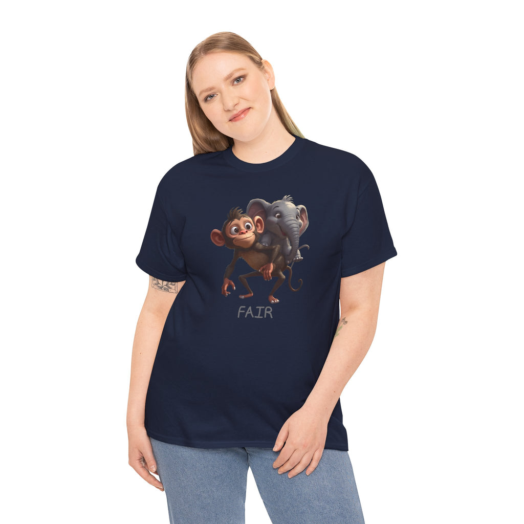 Monkey and Elephant 'Fair' Graphic Tee — Cute Animal Friendship T-Shirt