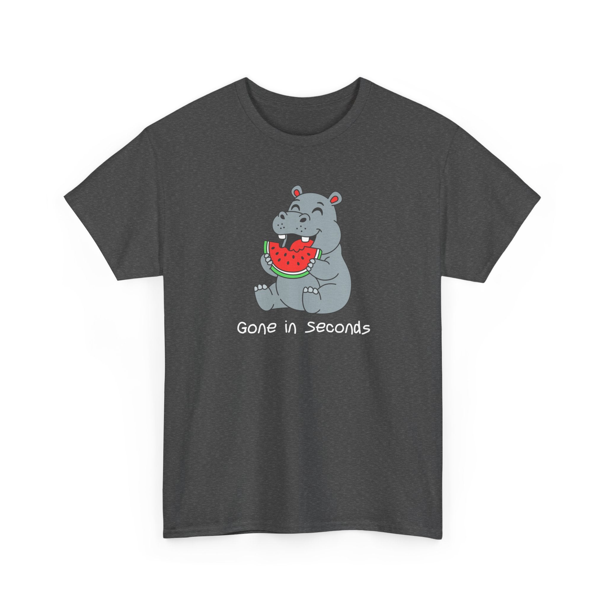 Hippo Eating Watermelon Tee — "Gone in Seconds" Cute Animal Graphic Shirt