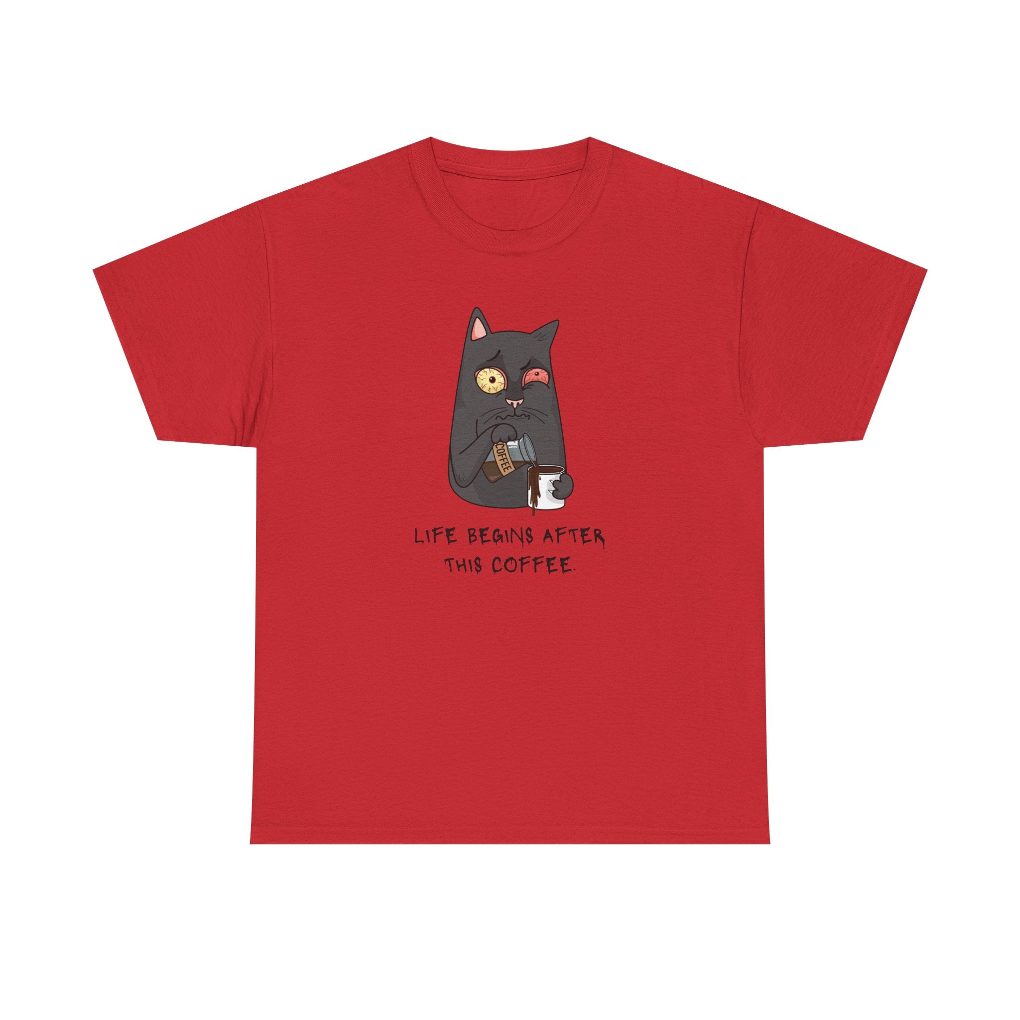 Cat Coffee T-Shirt — "Life Begins After This Coffee" Cute Cat Graphic Tee