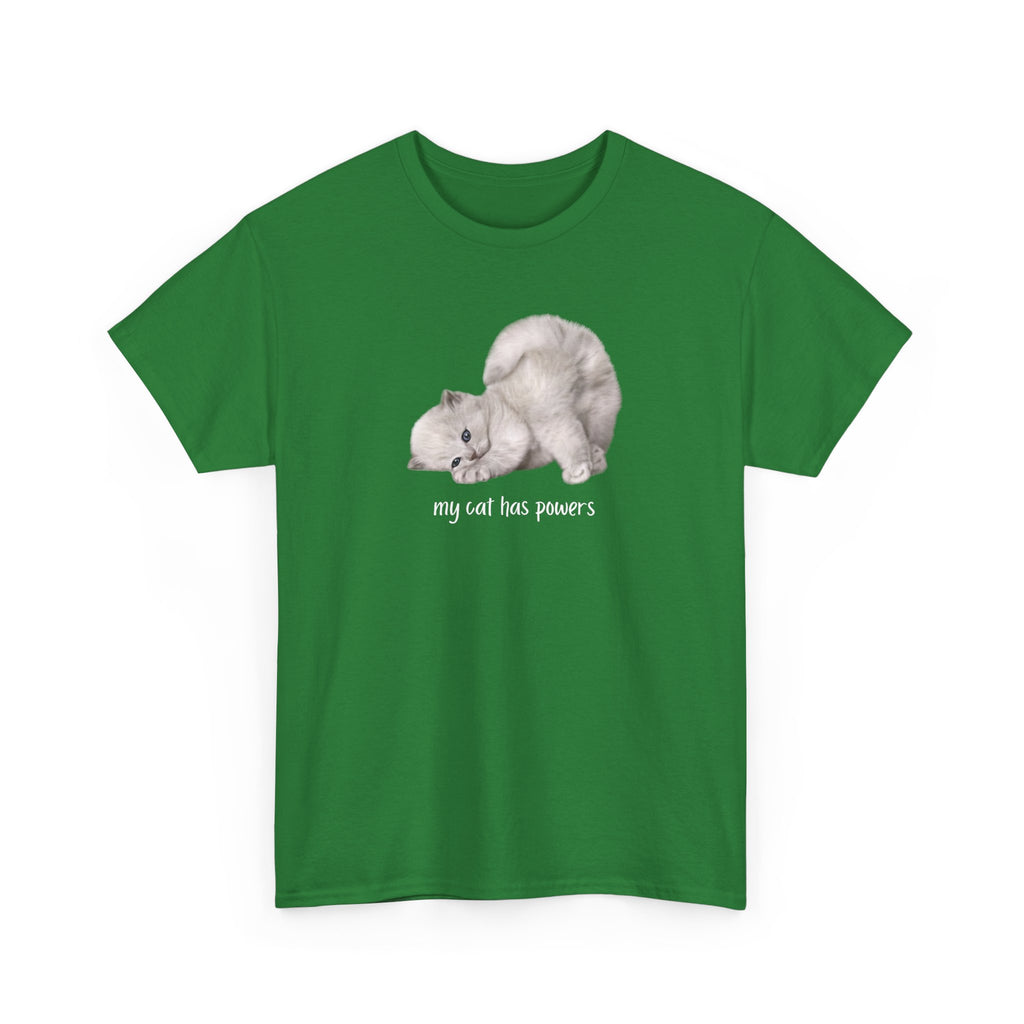 Cat T-Shirt – "My Cat Has Powers" Cute Stretching Cat Graphic Tee