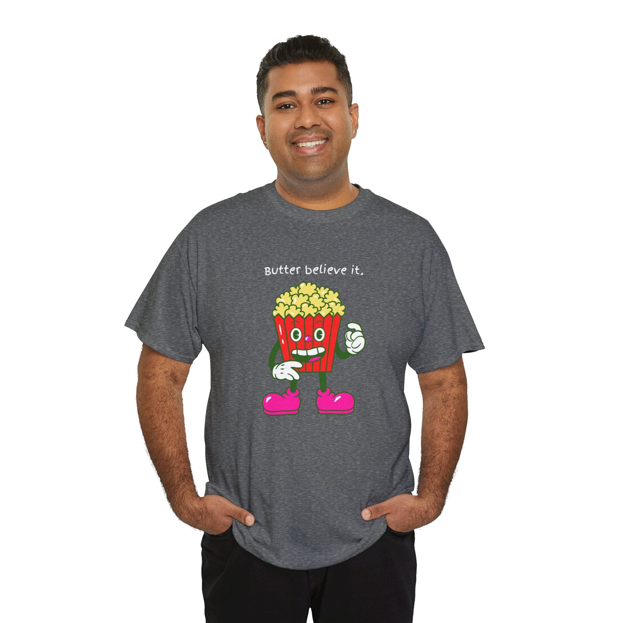 Butter Believe It Popcorn Tee — Cute Retro Snack Cartoon T-Shirt