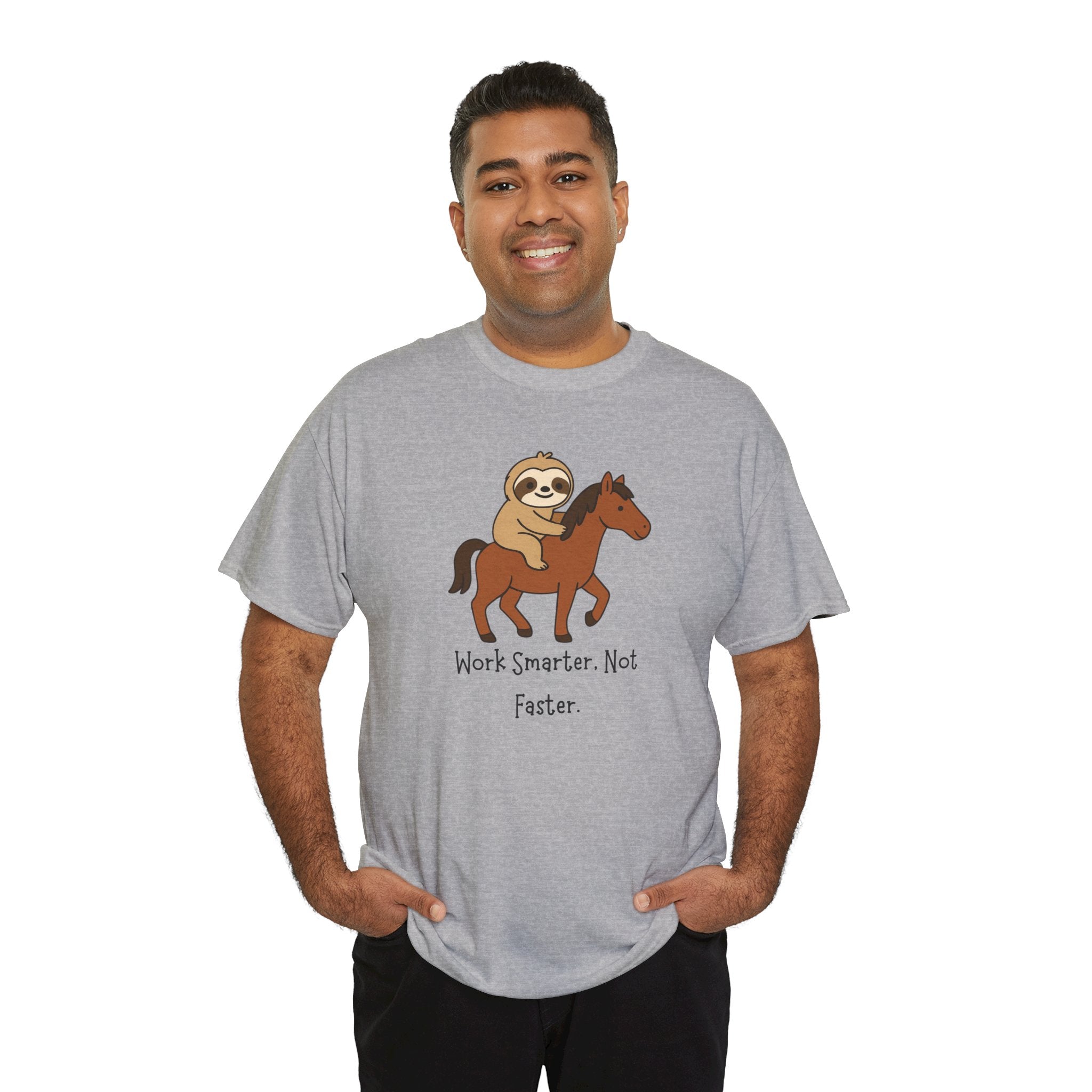 Sloth on Horse Tee — "Work Smarter, Not Faster" Cute Casual Graphic T-Shirt