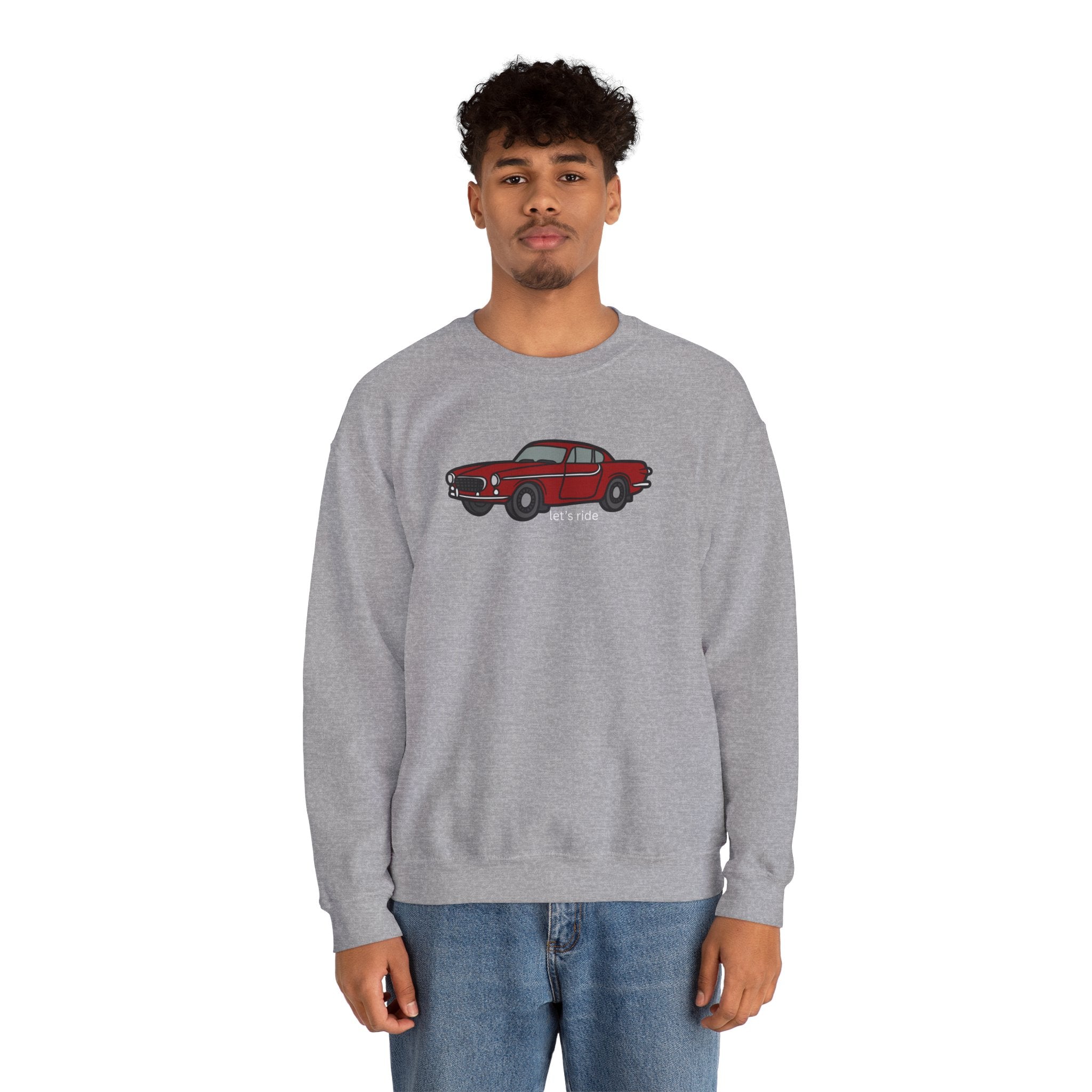 Classic Red Muscle Car Sweatshirt — “let’s ride” Crewneck