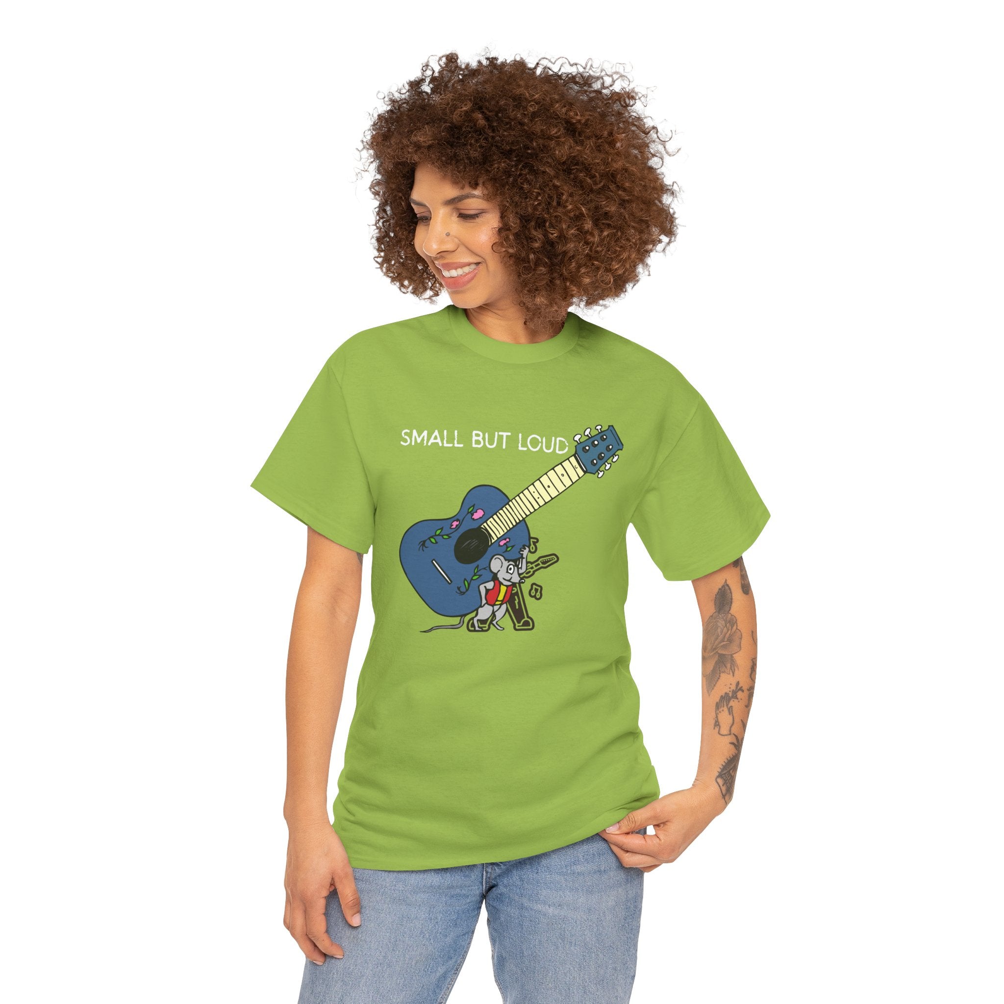 T-Shirt — "Small But Loud" Cute Mouse with Guitar Graphic