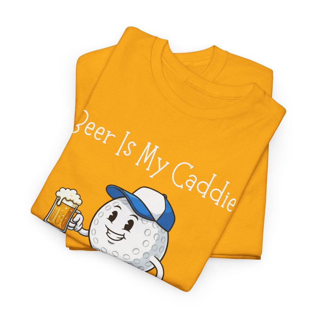 Golf Ball Cartoon Tee — "Beer Is My Caddie" Funny Golf Shirt