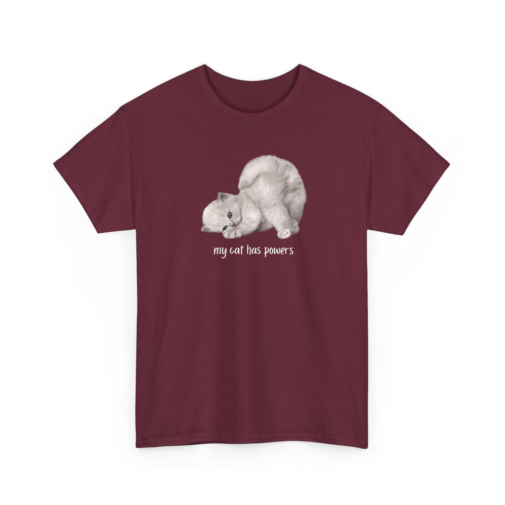 Cat T-Shirt – "My Cat Has Powers" Cute Stretching Cat Graphic Tee