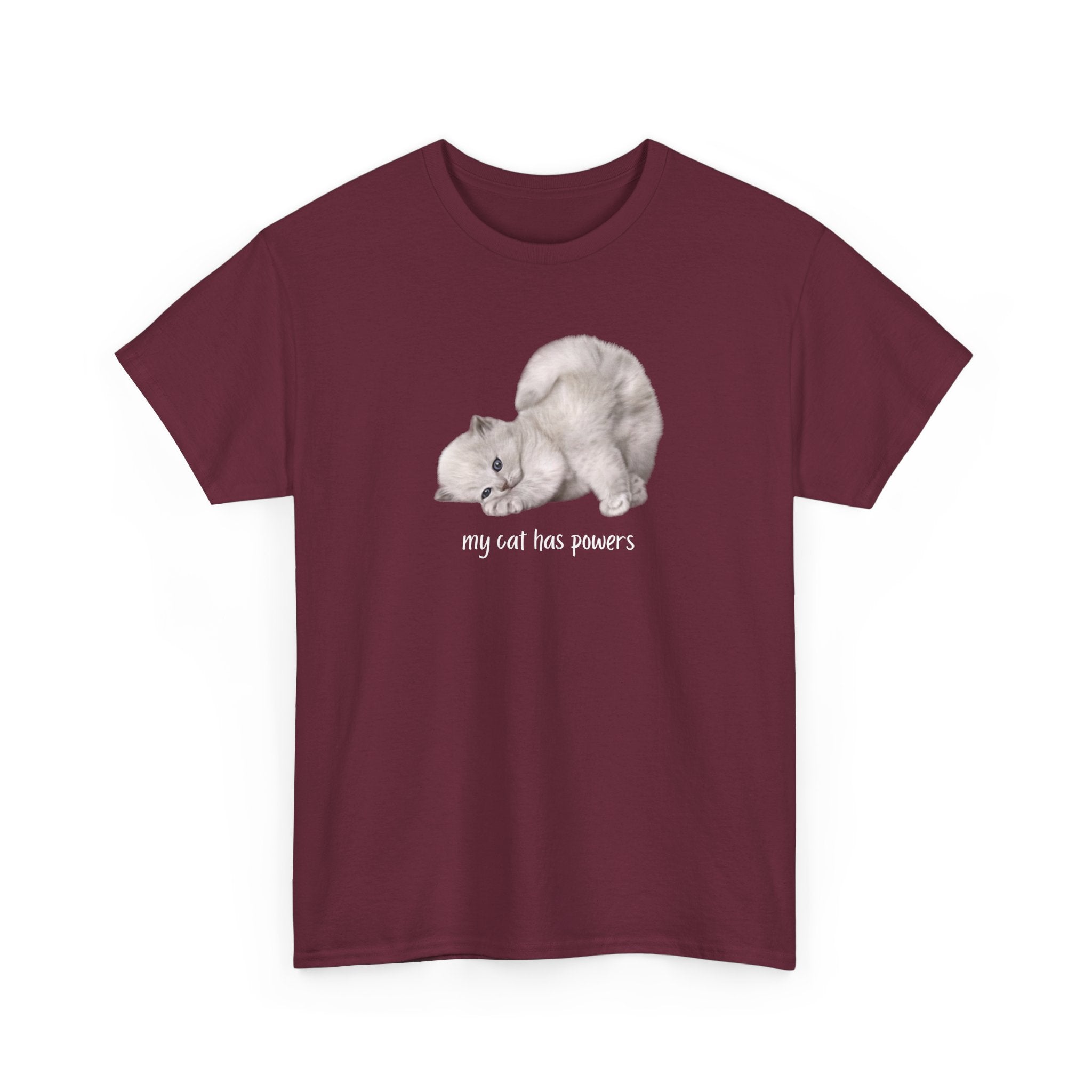 Cat T-Shirt – "My Cat Has Powers" Cute Stretching Cat Graphic Tee