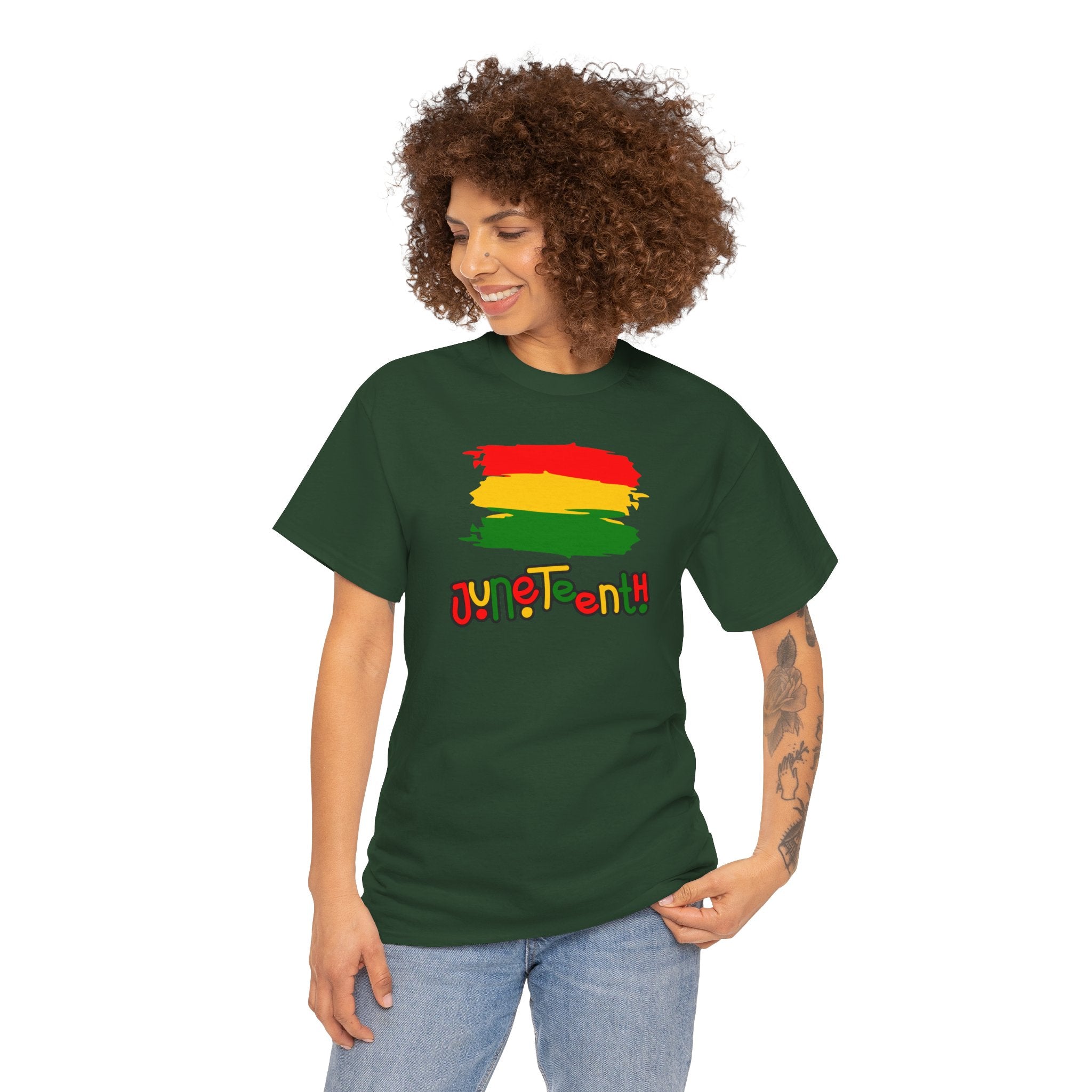 Juneteenth Graphic Tee — Rasta Flag Brushstroke Design