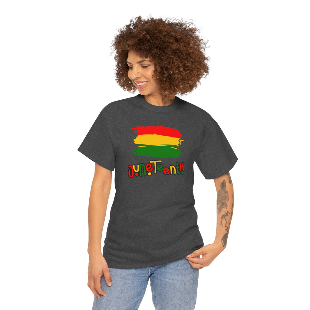 Juneteenth Graphic Tee — Rasta Flag Brushstroke Design