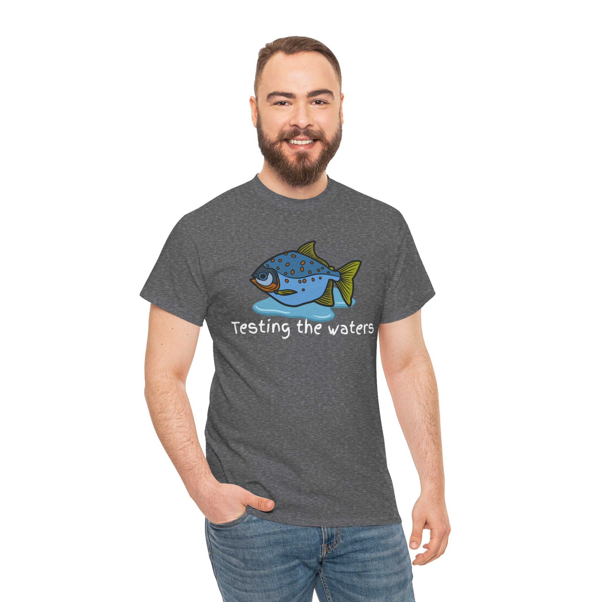 Fishing T‑Shirt — 'Testing the Waters' Blue Fish Tee