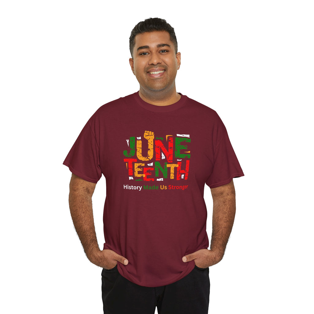 Juneteenth Celebration T-Shirt — "Made Us Stronger" Floral Block Letter Tee