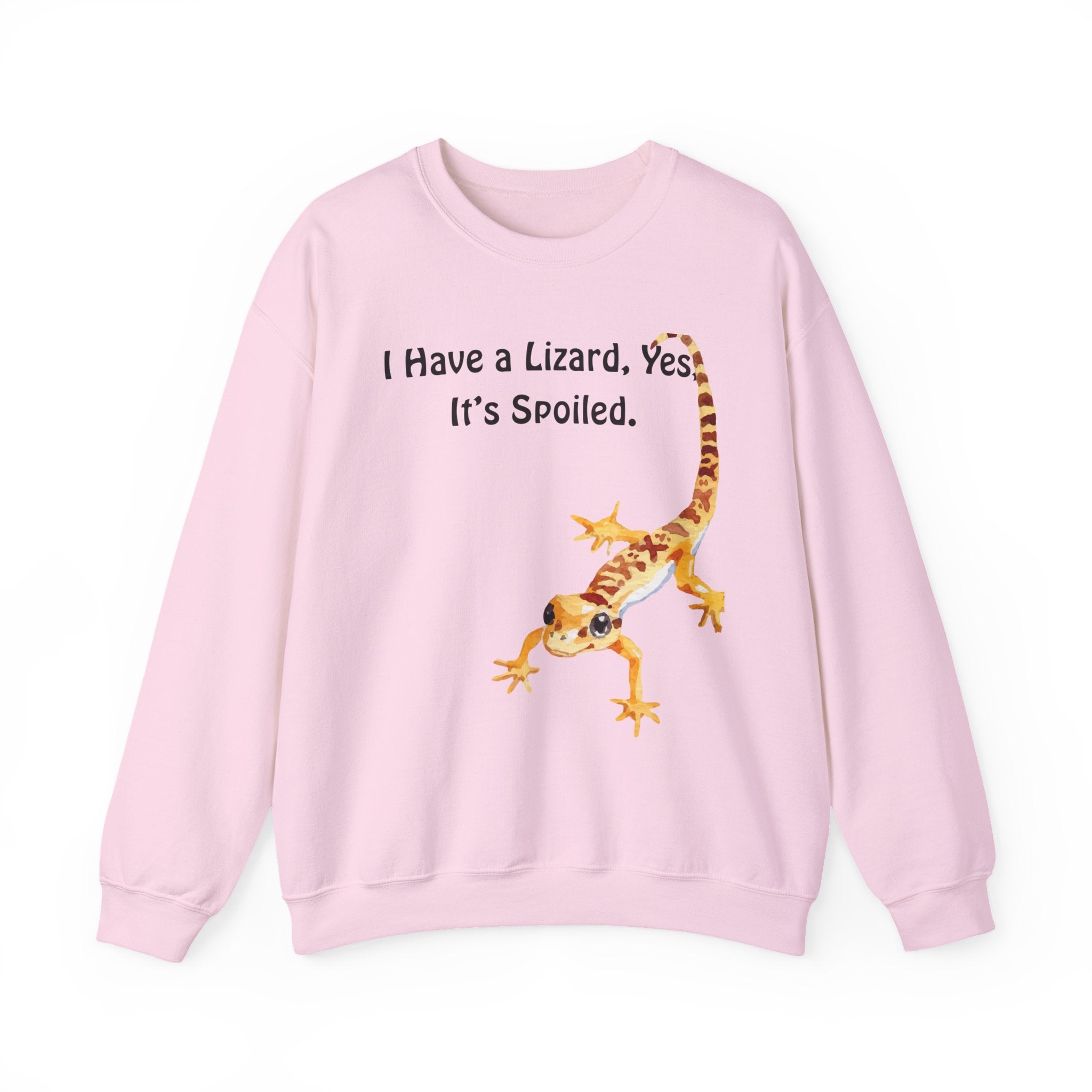 Leopard Gecko Crewneck Sweatshirt - "I Have a Lizard. Yes. It's Spoiled." Cute Pet Reptile Sweatshirt