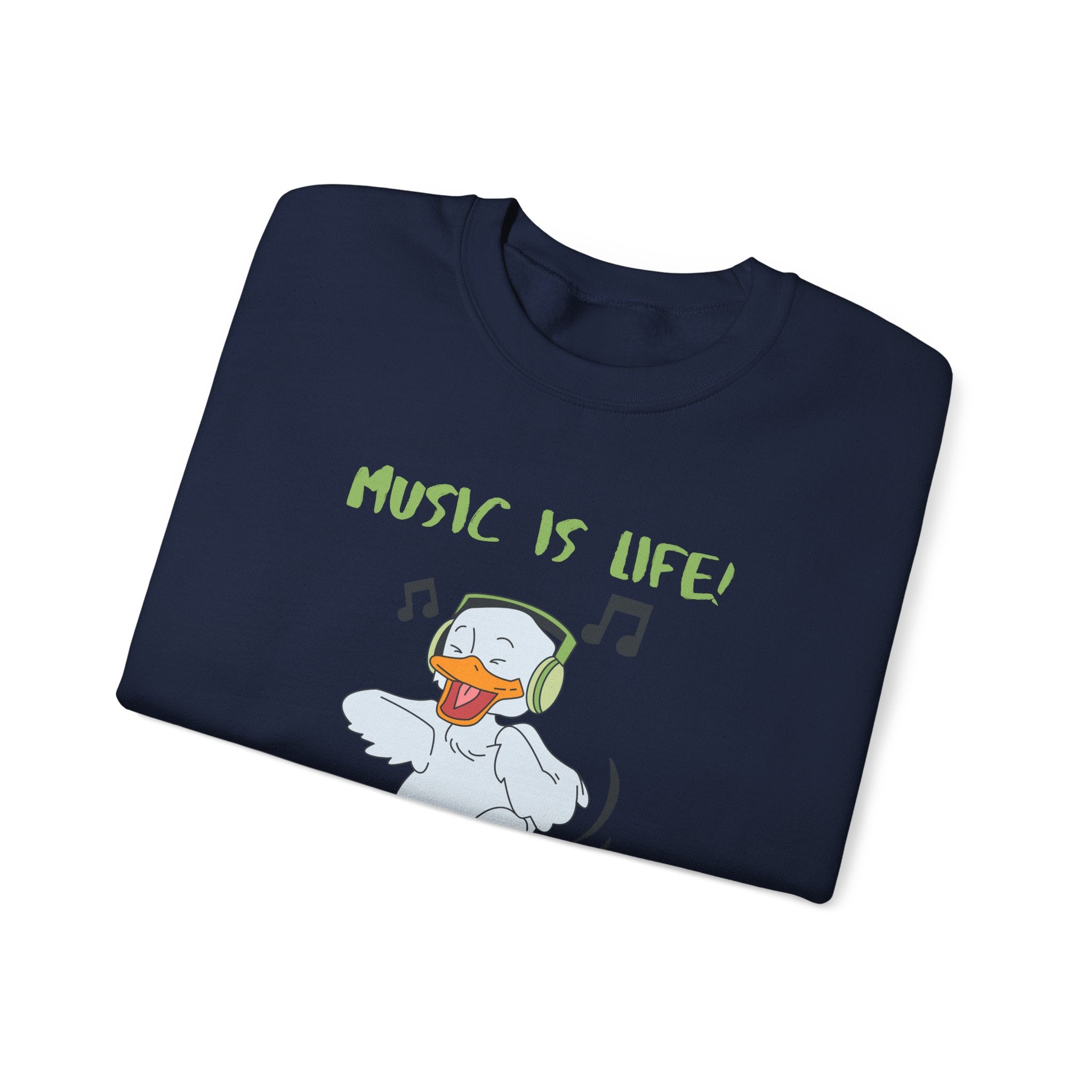 Music Is Life Duck Crewneck Sweatshirt – Cute DJ Duck Graphic Pullover